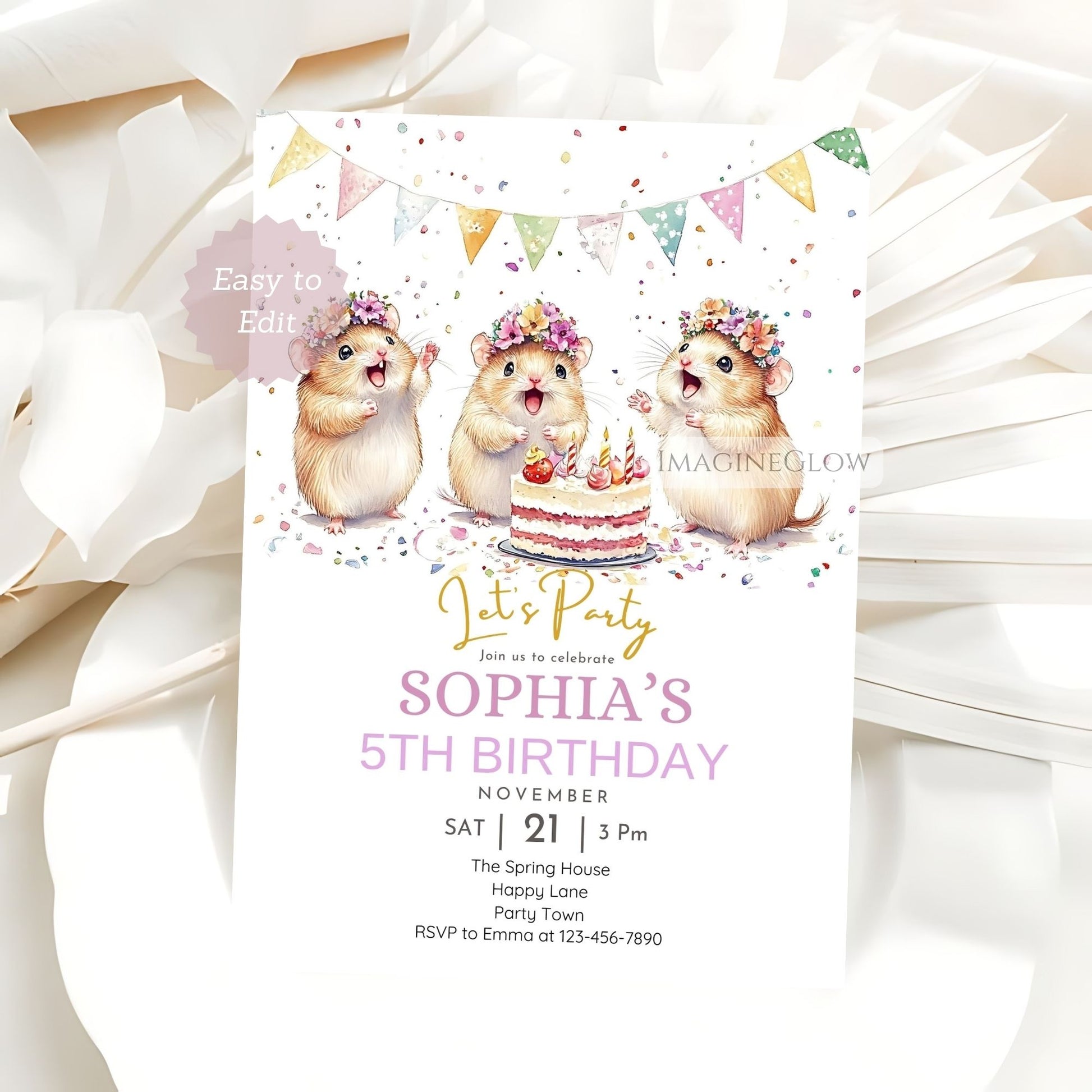 Animal lover birthday card with hamster and mouse