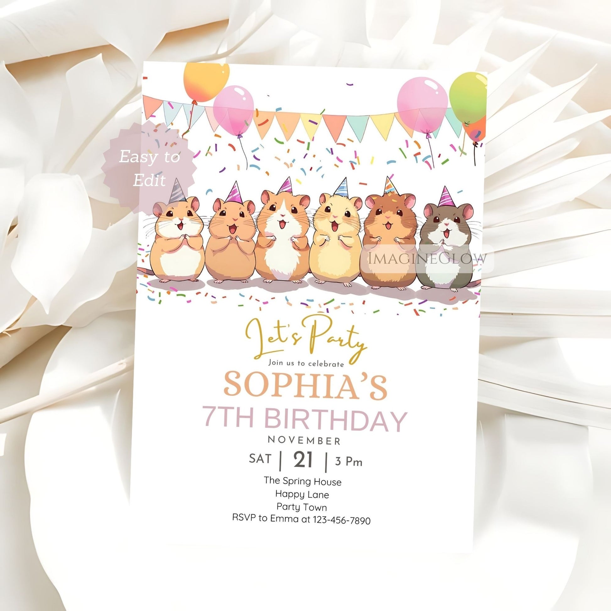 Whimsical hamster birthday card template