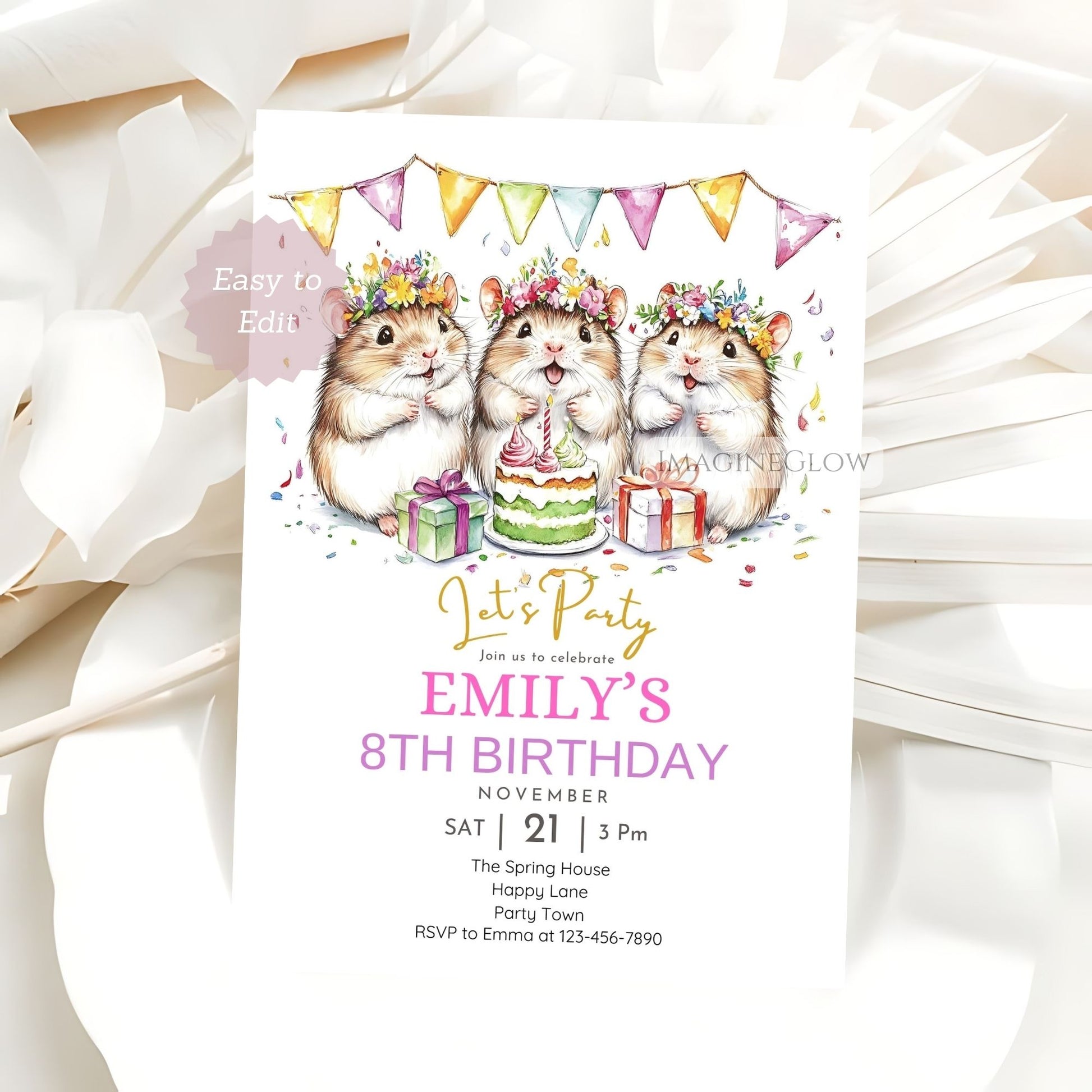 Digital hamster invite for printable use