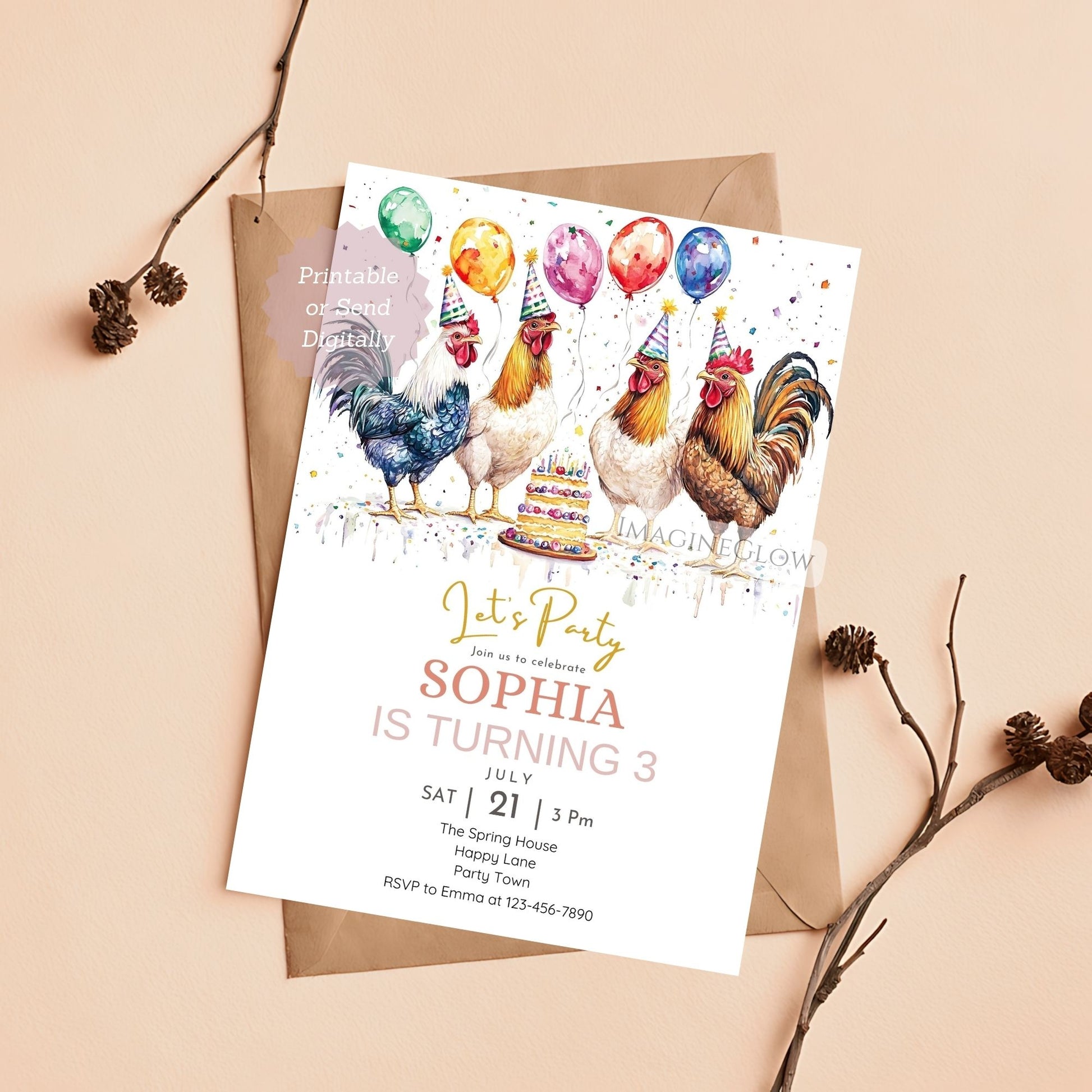 Chicken birthday invitation