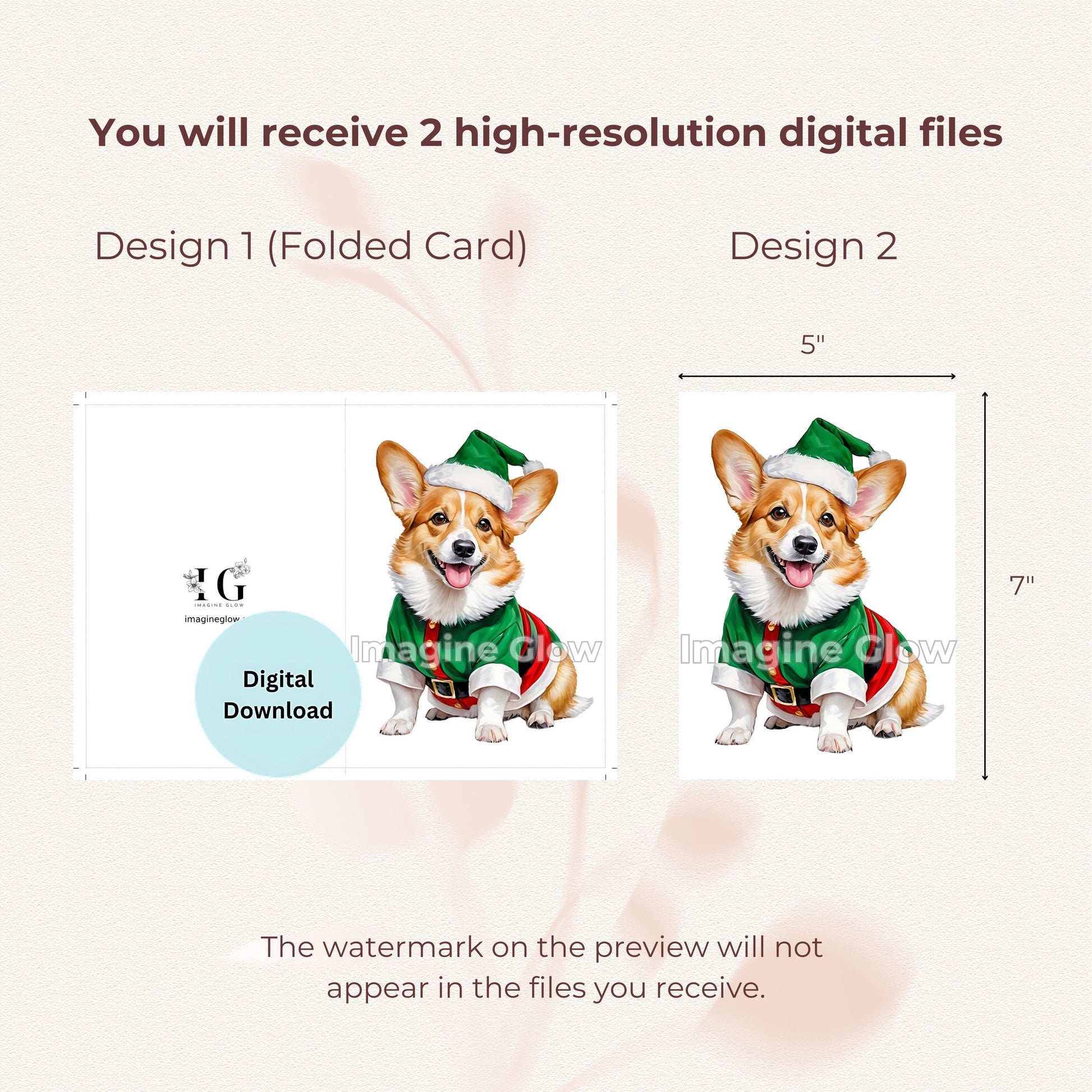Holiday greeting card featuring a Welsh Corgi dog, printable.