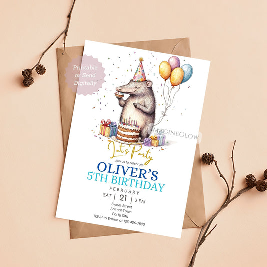 Cute anteater birthday invitation for kids
Editable anteater party invite