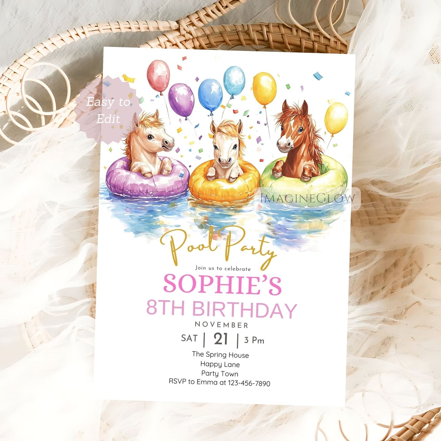 Horse invitation for backyard pool party