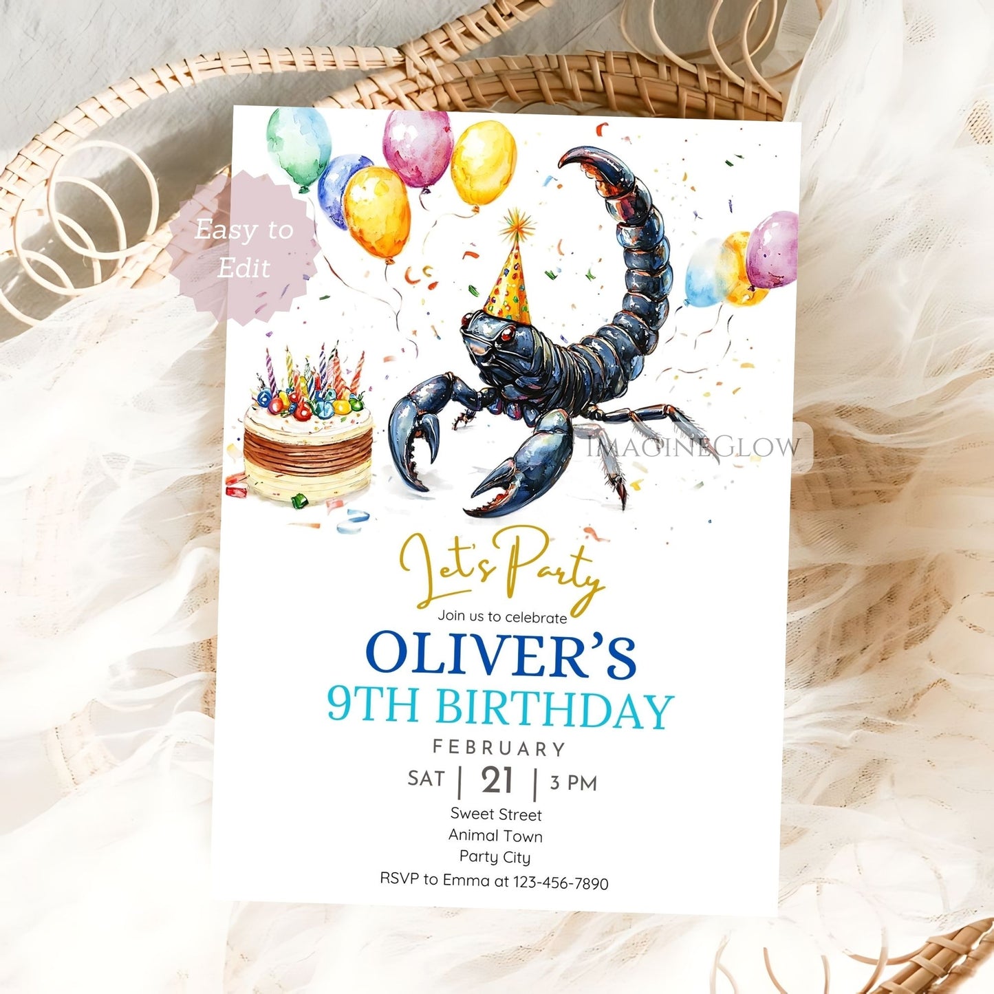 Editable bug-themed birthday party invite