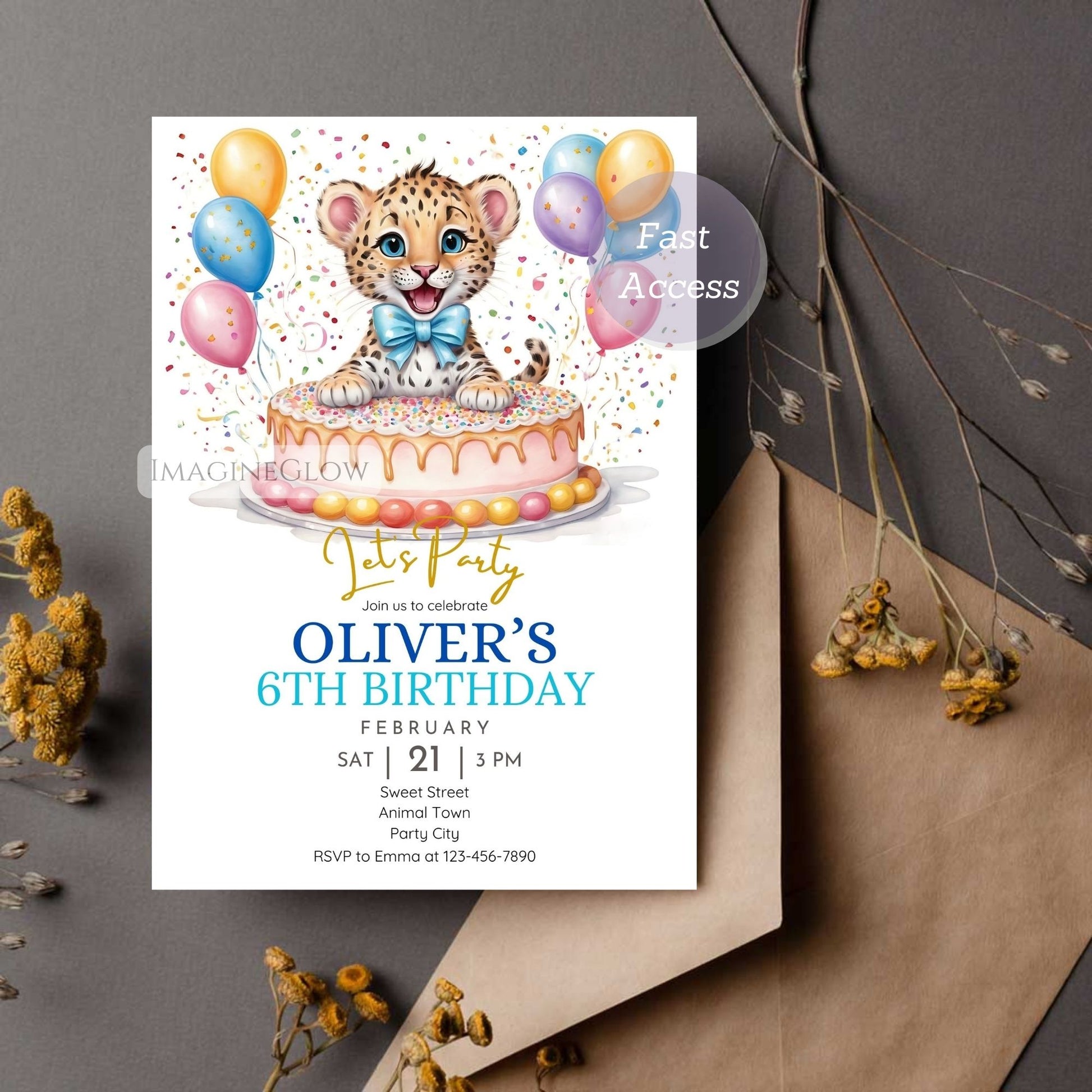 Leopard-themed birthday invitation for boy's party