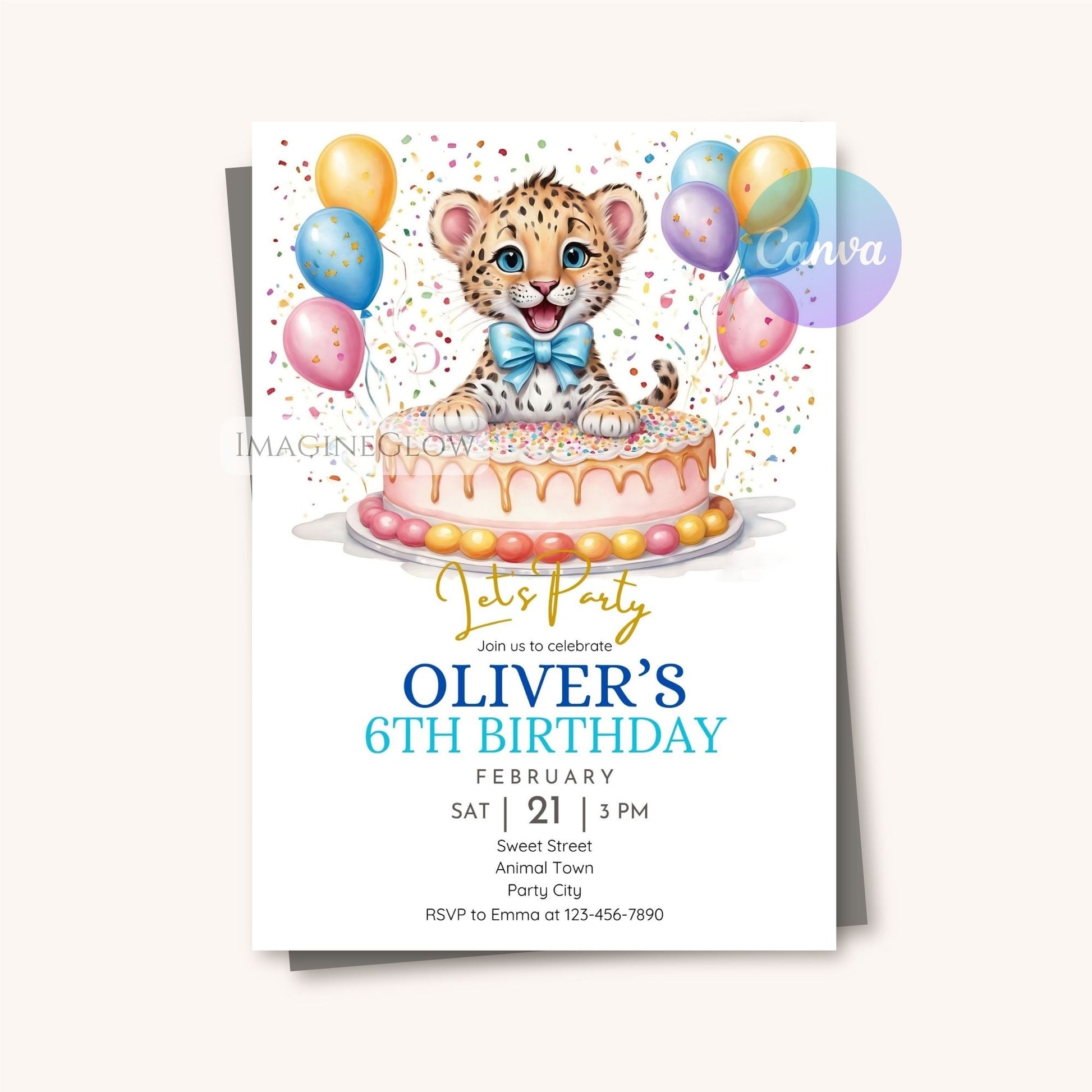 Digital editable leopard birthday invite for boys