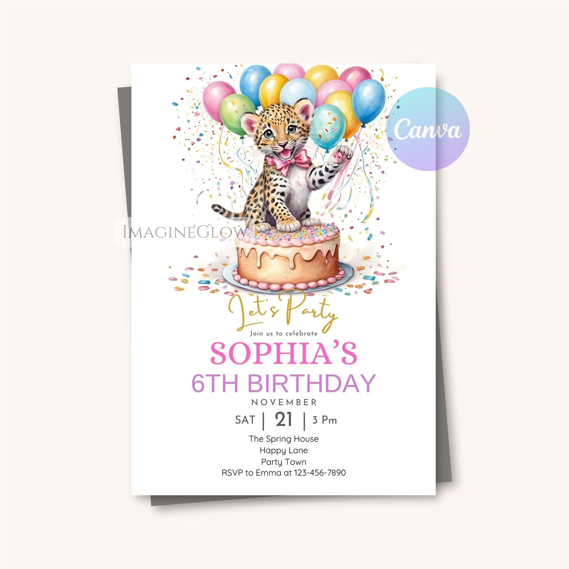 Fun and wild leopard birthday invitation for any party