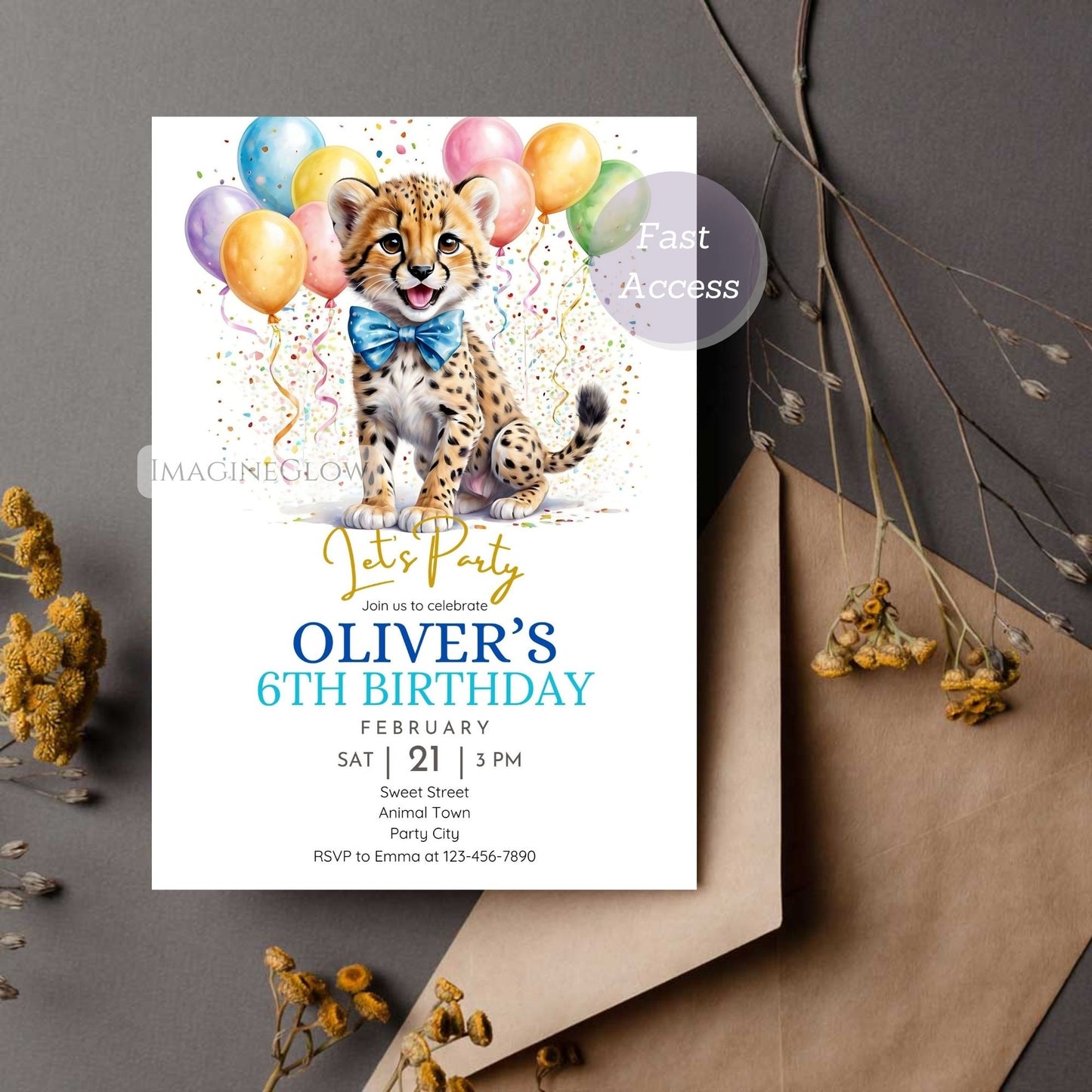Fierce leopard birthday party invitation
