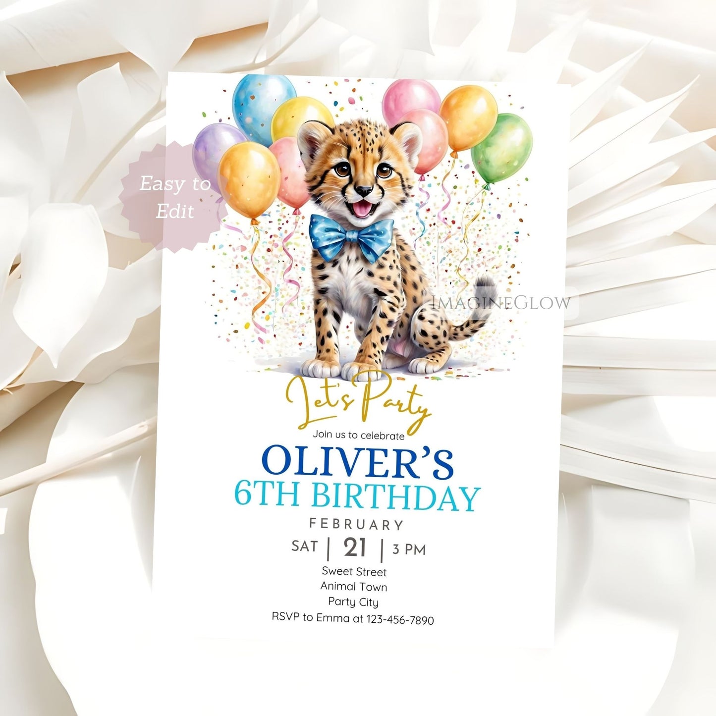 Fun safari-themed leopard birthday invitation