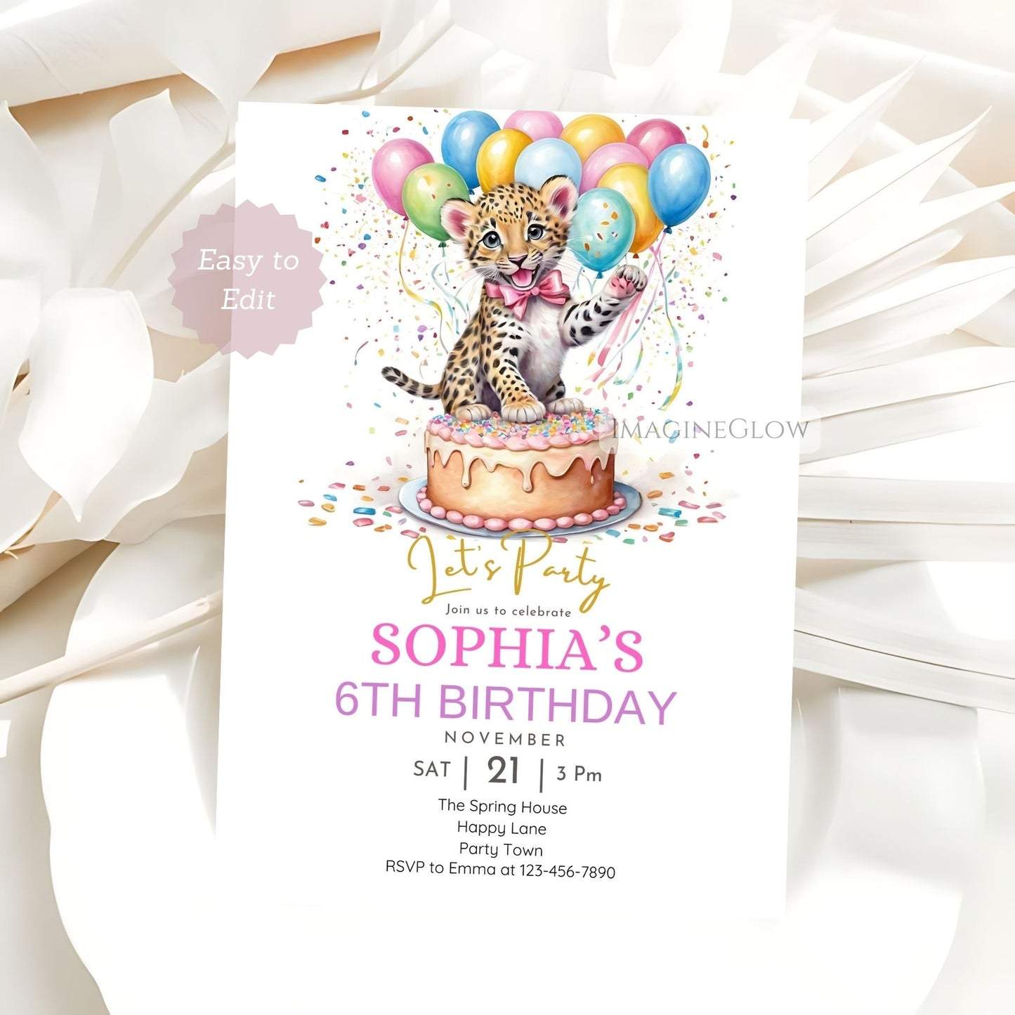 Leopard birthday party invite for animal lovers