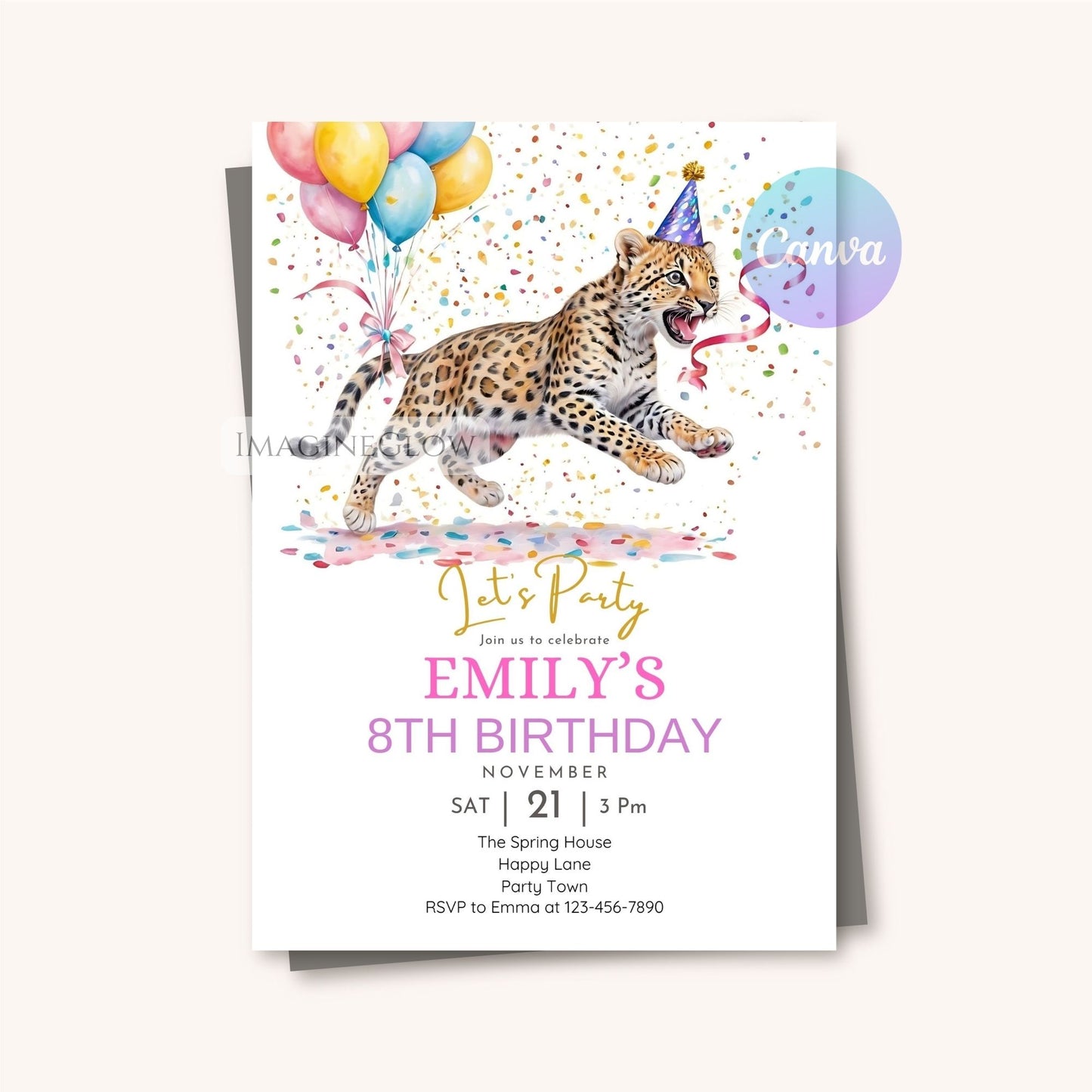 Digital leopard birthday invite for easy sharing