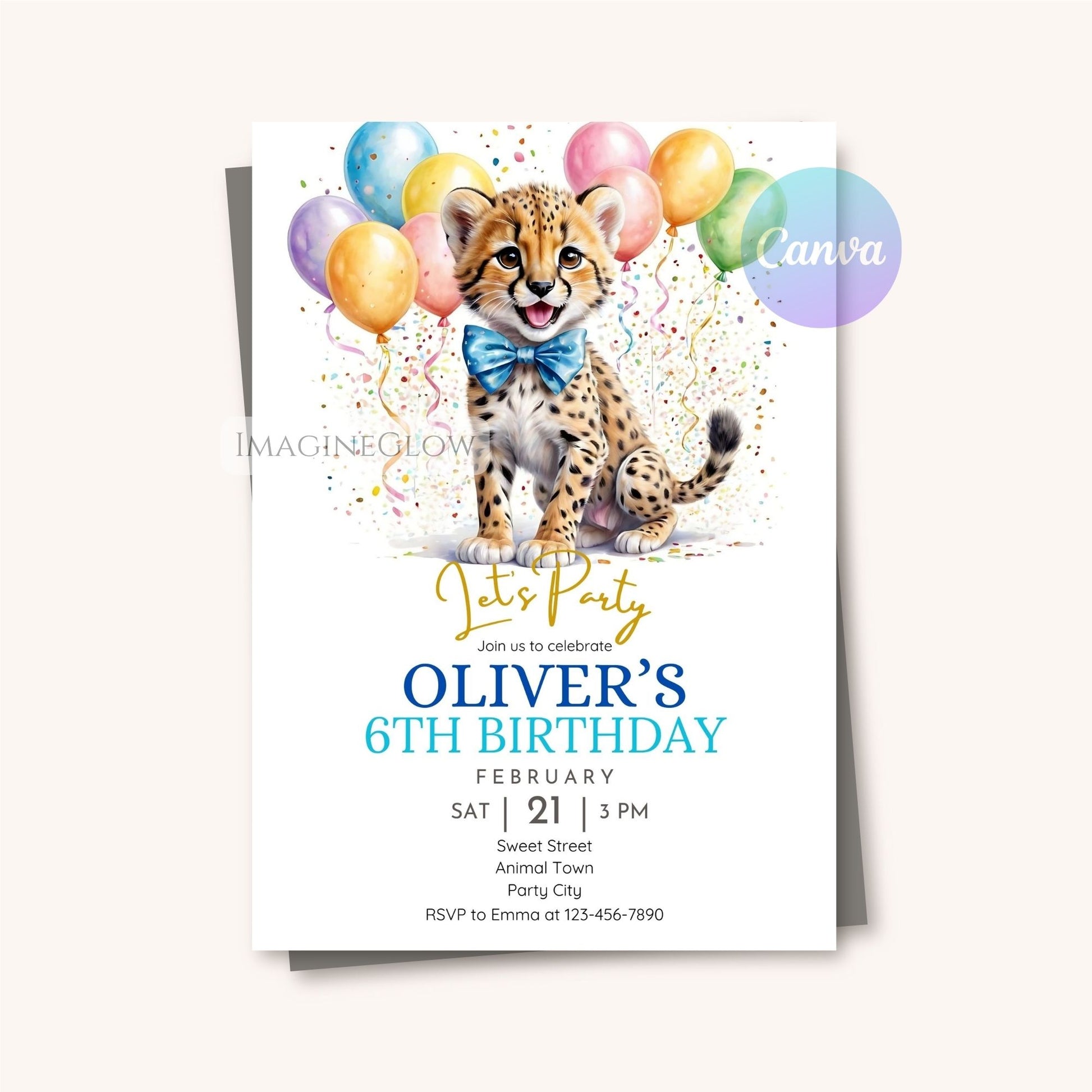Wild animal themed birthday invite with leopard