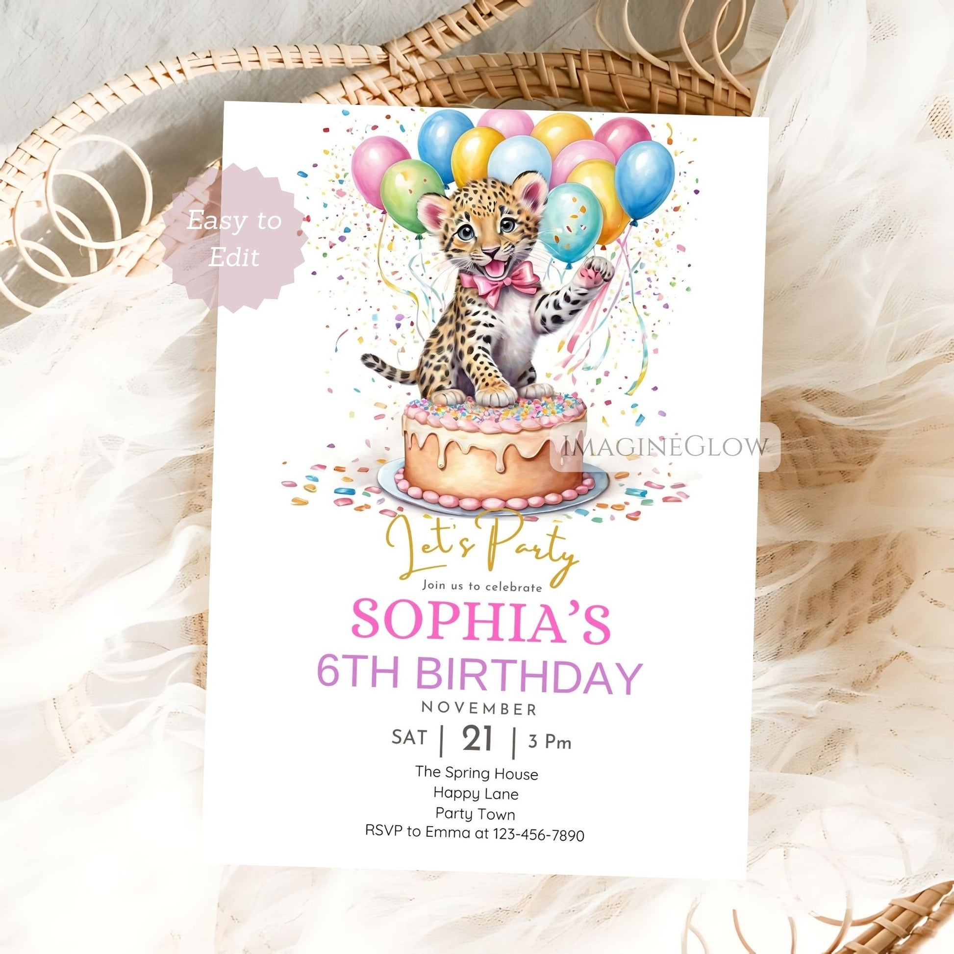 Leopard birthday invitation for wild animal party