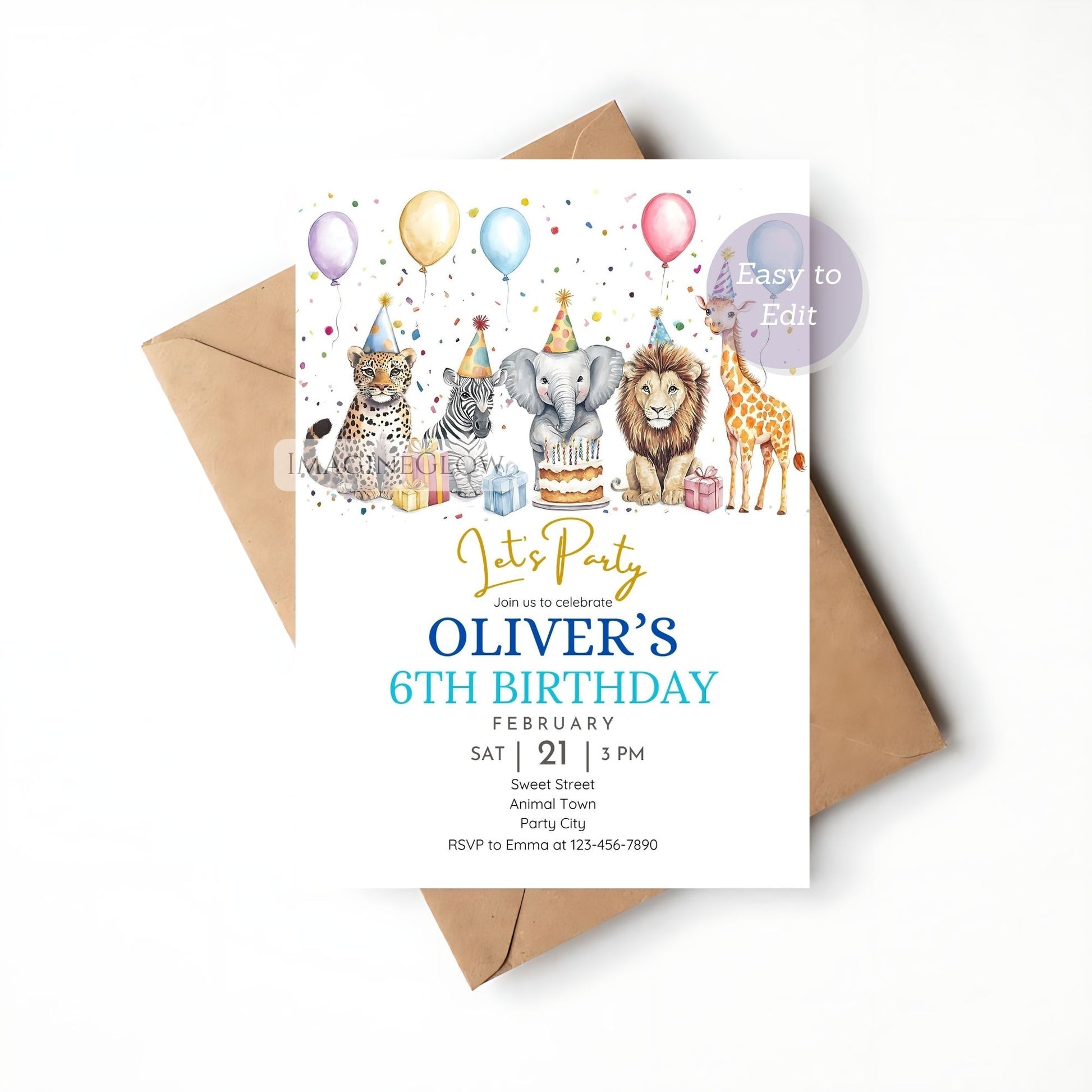 Cute lion and giraffe party invite for children