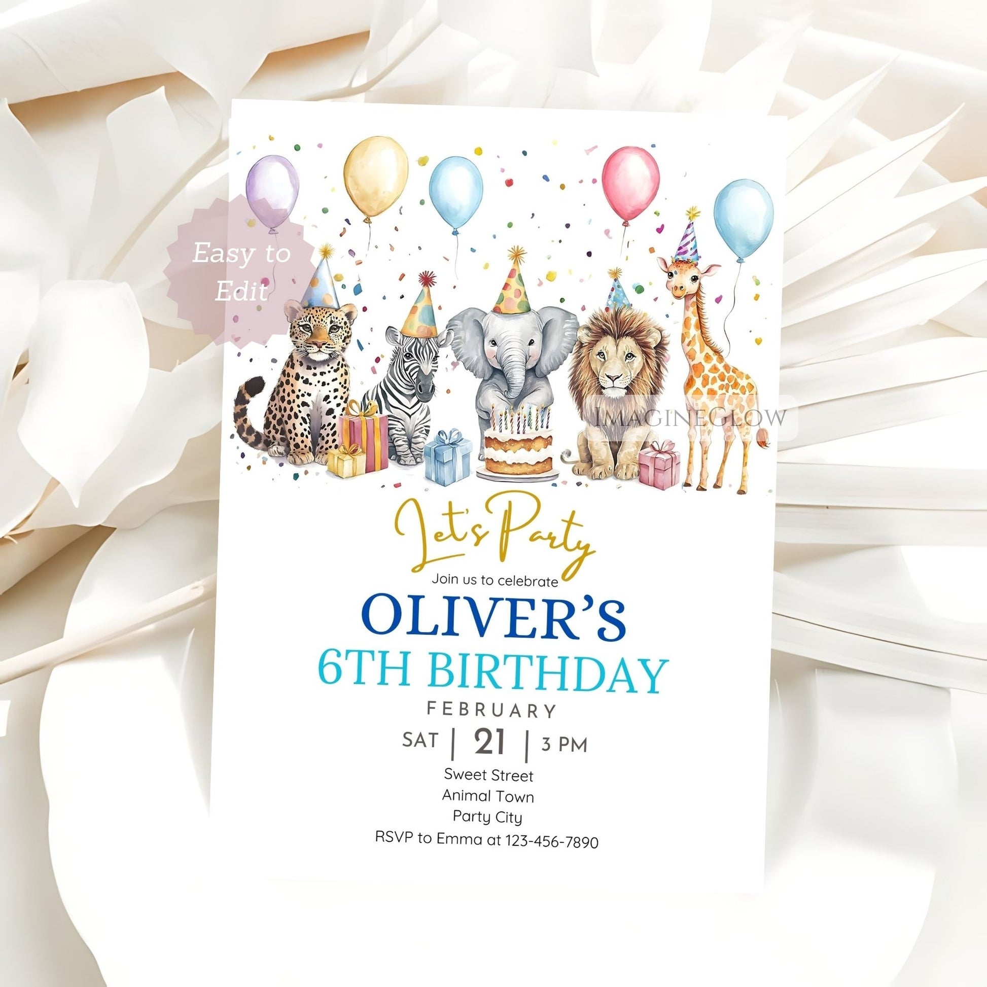 Safari baby birthday invite editable template