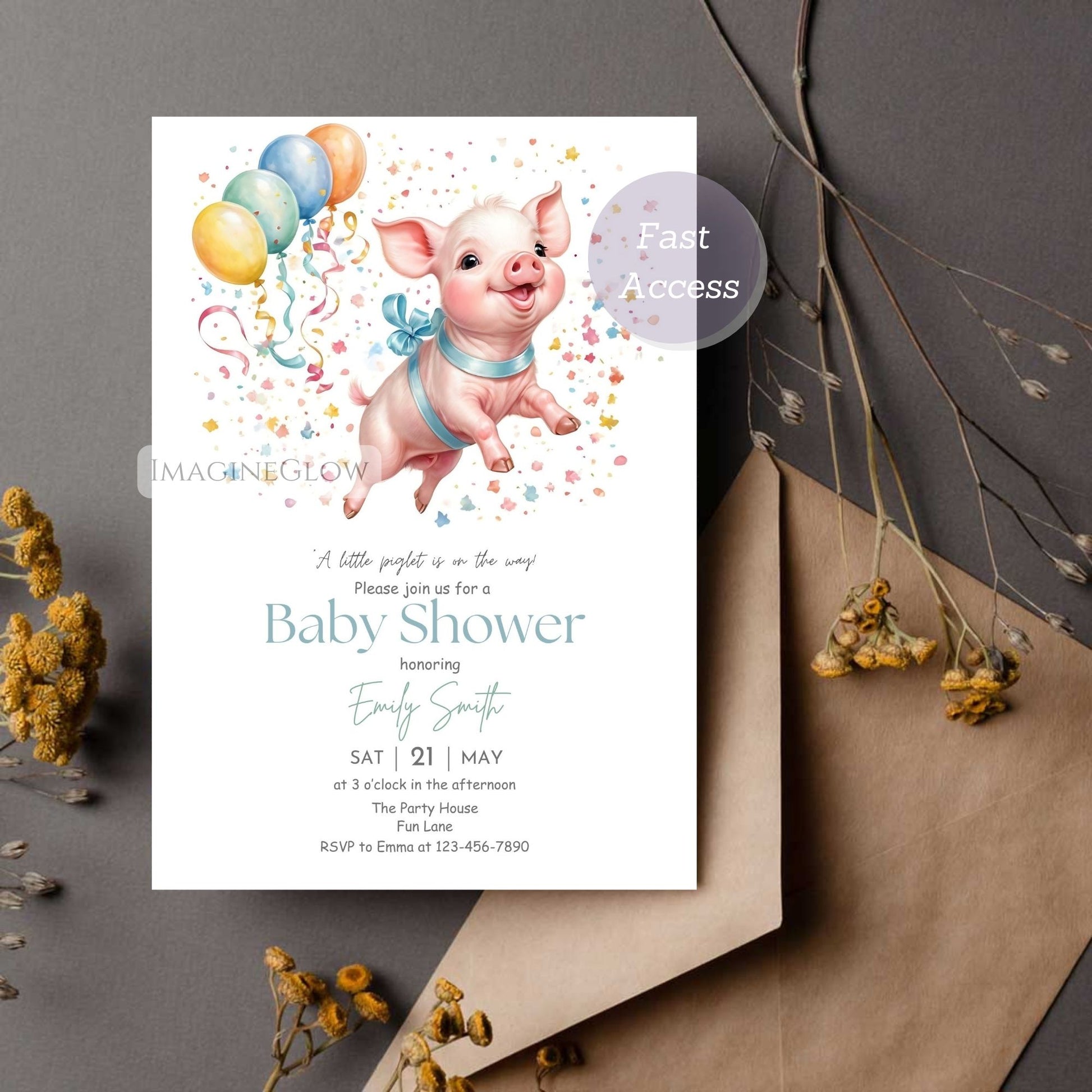 Fun and playful piglet baby shower invitation for expecting moms