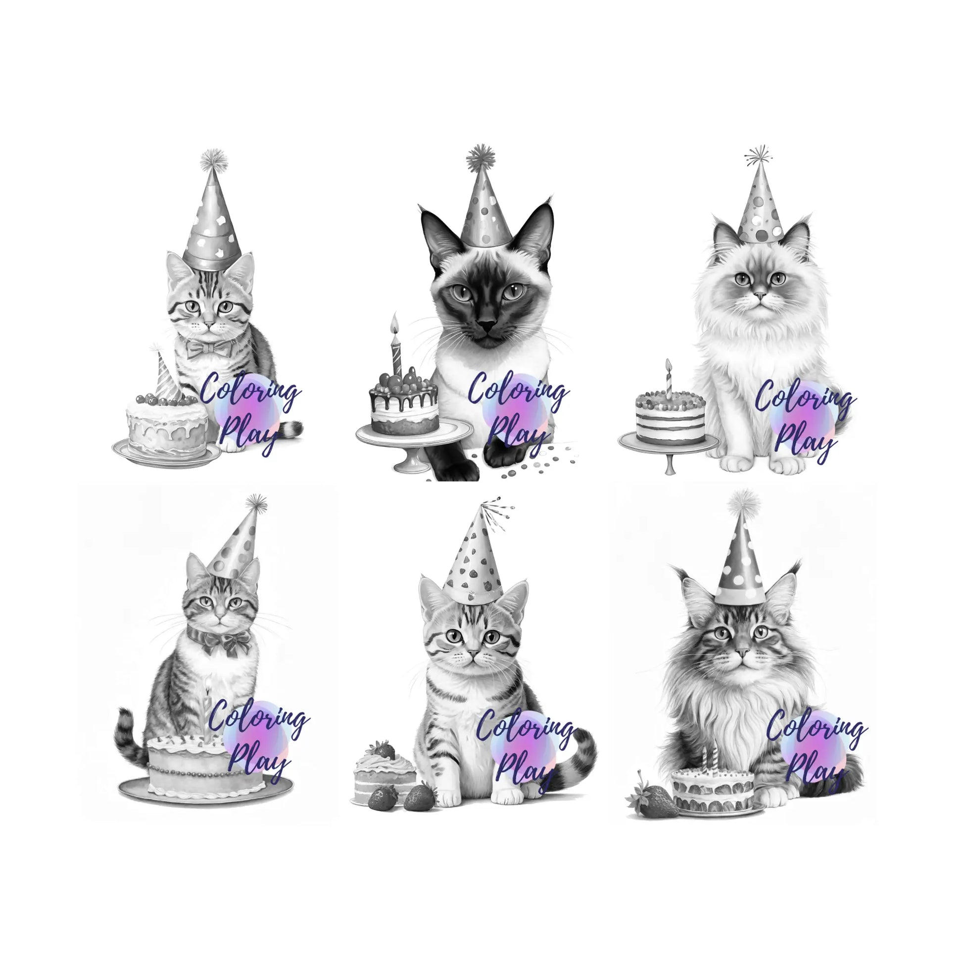 Lovely Cat with Birthday Cake - 20 Printable Coloring Pages
