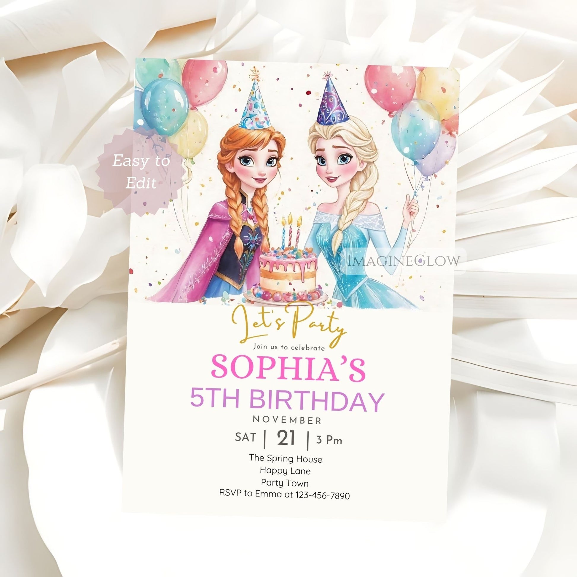 Winter princess party invitation
Editable Frozen birthday template