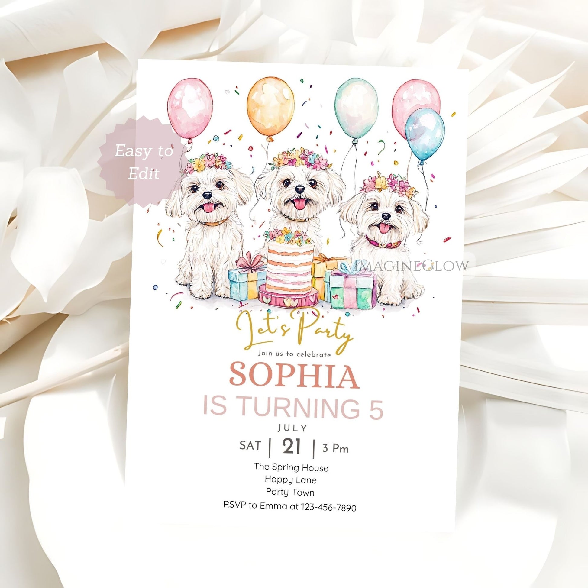 Digital dog-themed birthday invitation
Maltese puppy birthday card template