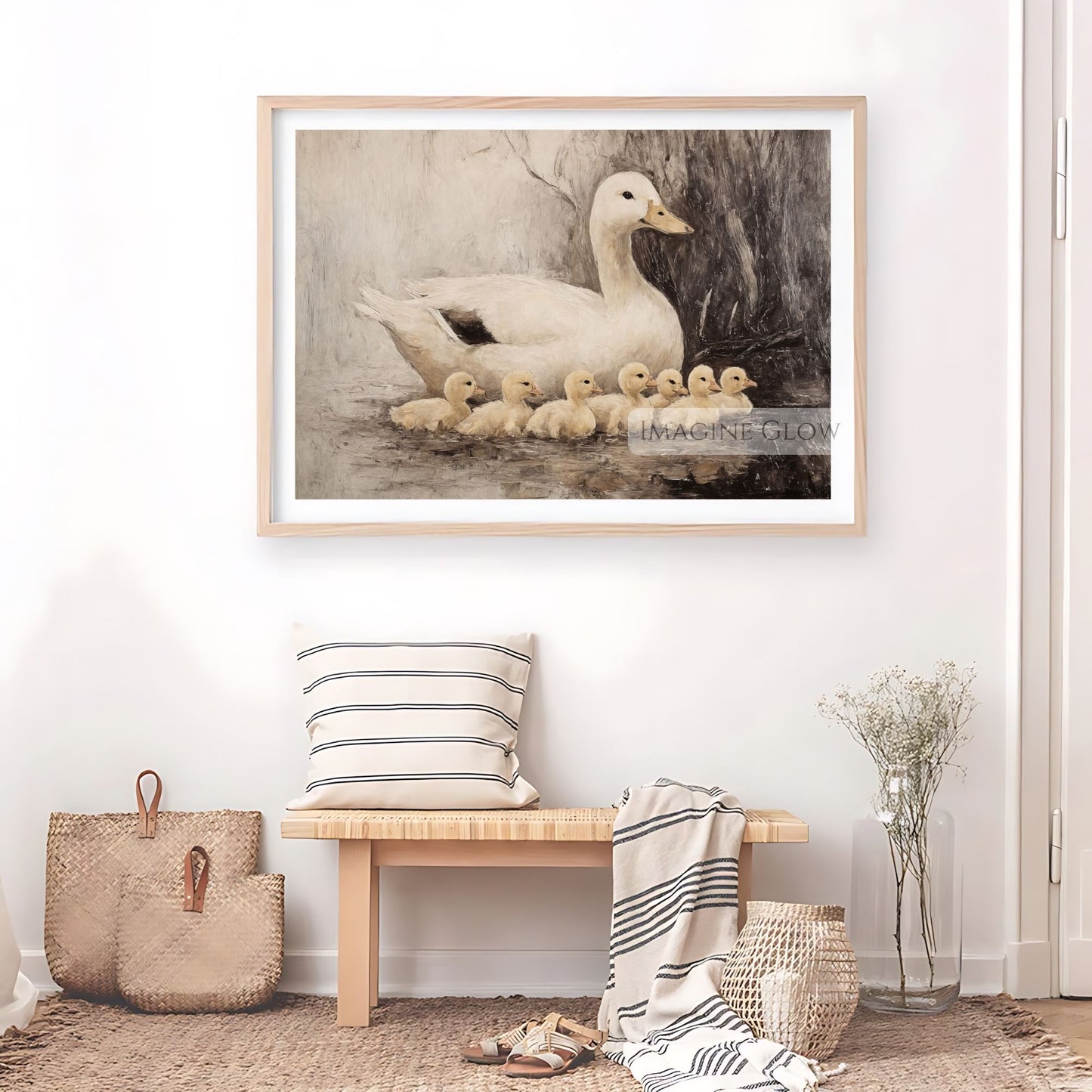 Ducks and ducklings vintage waterfowl painting