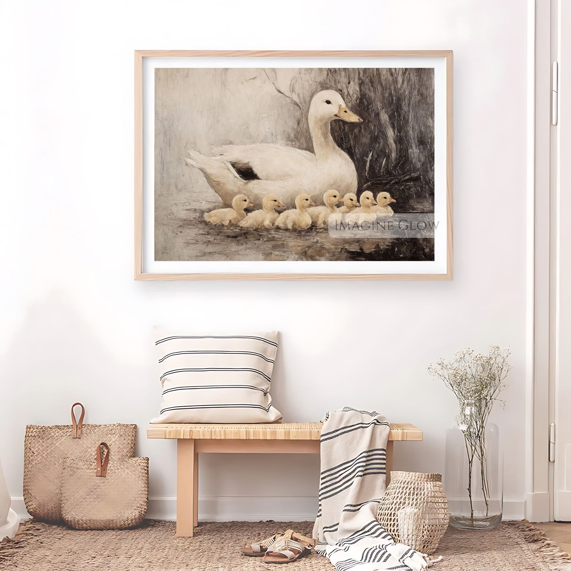 Ducks and ducklings vintage waterfowl painting