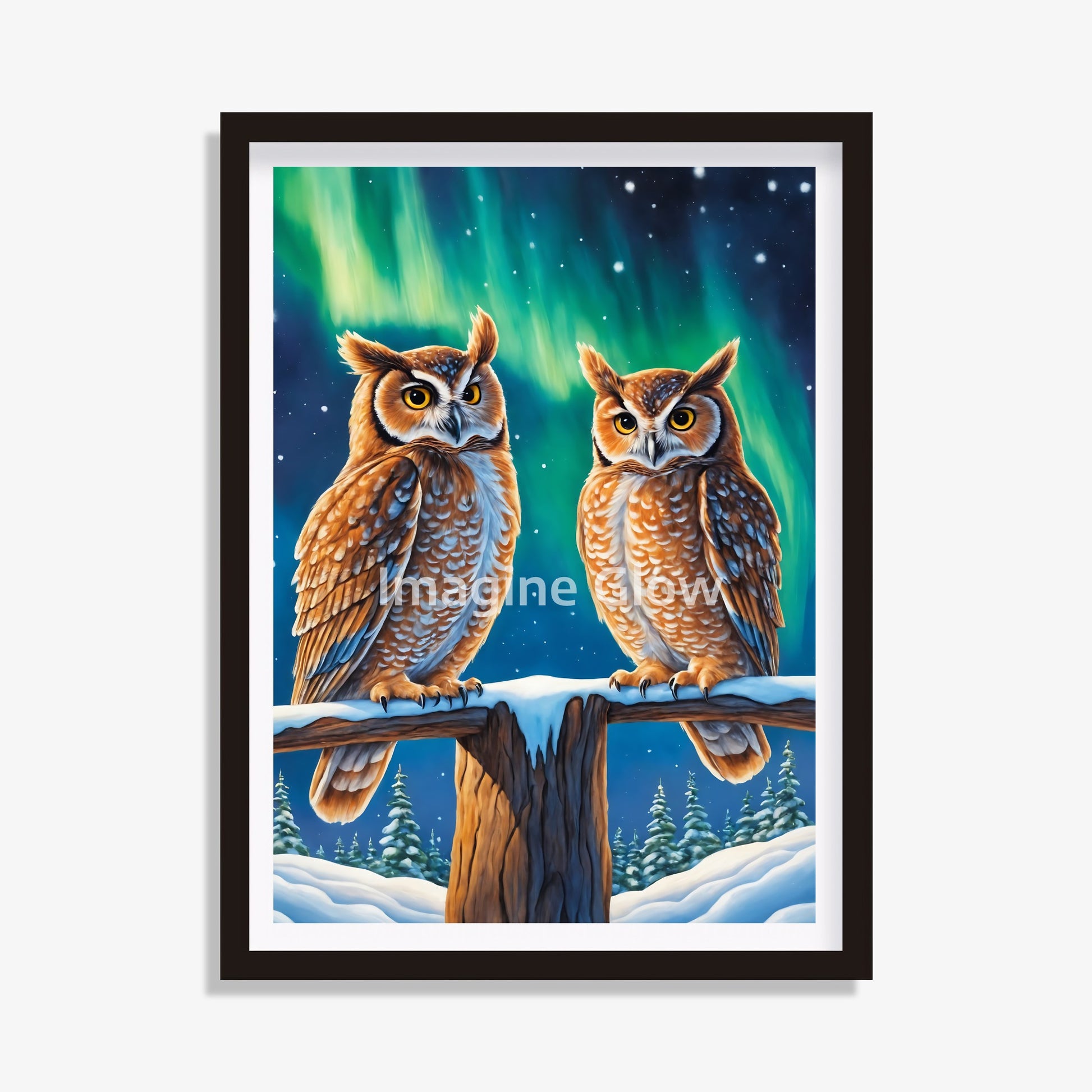 Owl Northern Light Aurora Borealis Scenery - Printable Animal Wall Art