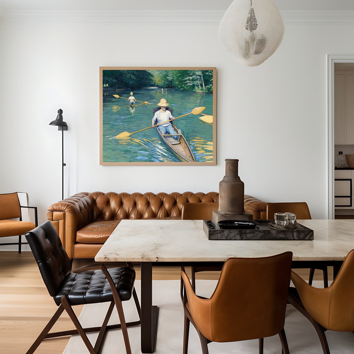 River Rowing Painting - Printable Antique Wall Art for Nautical Elegance