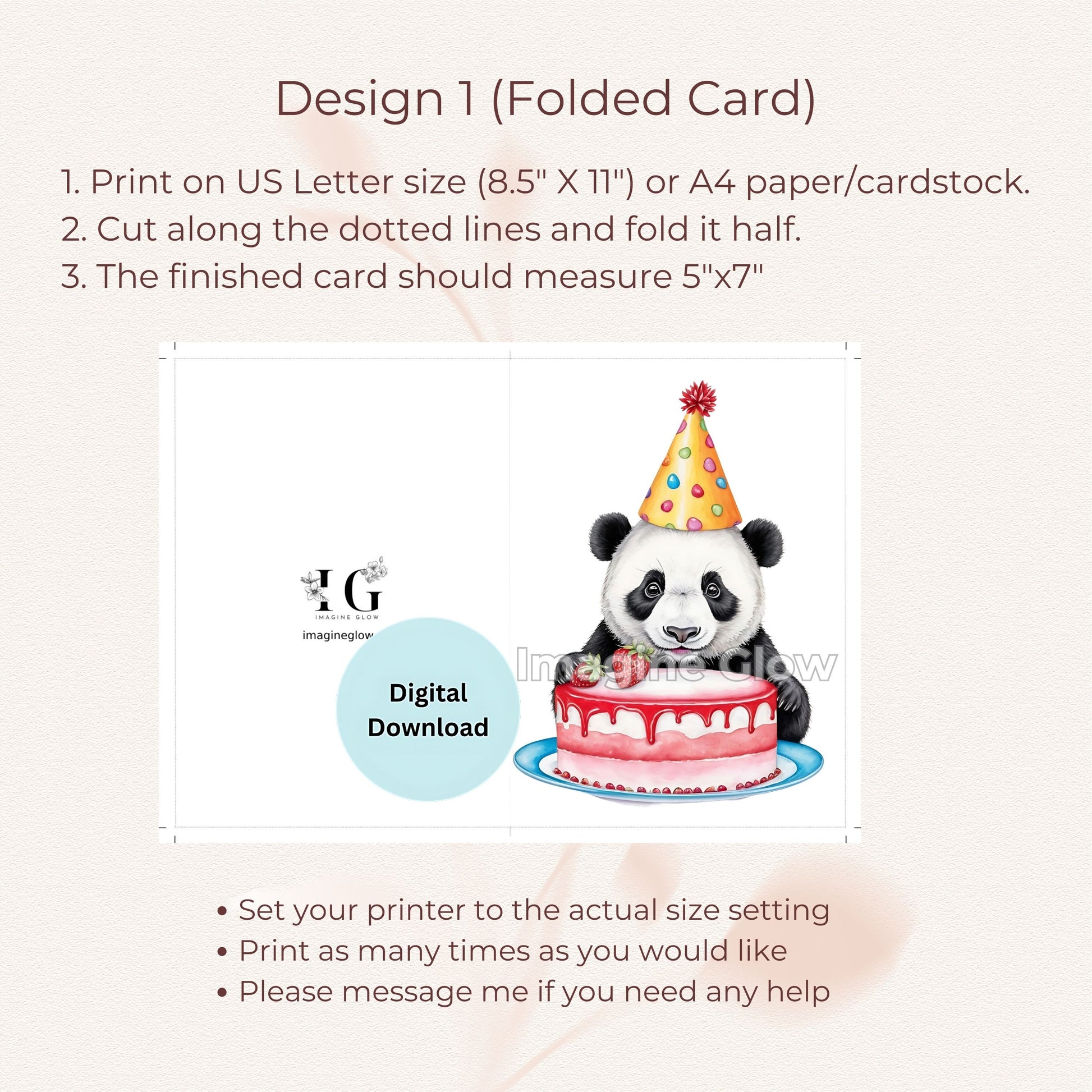 Panda Birthday Card - Printable Animal Greeting Card for Animal Lovers