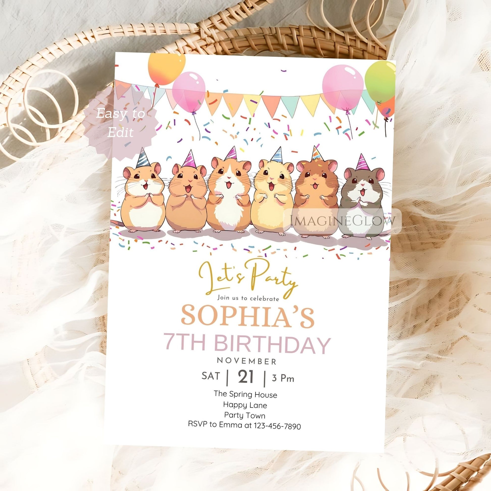 Hamster birthday invitation for boys and girls