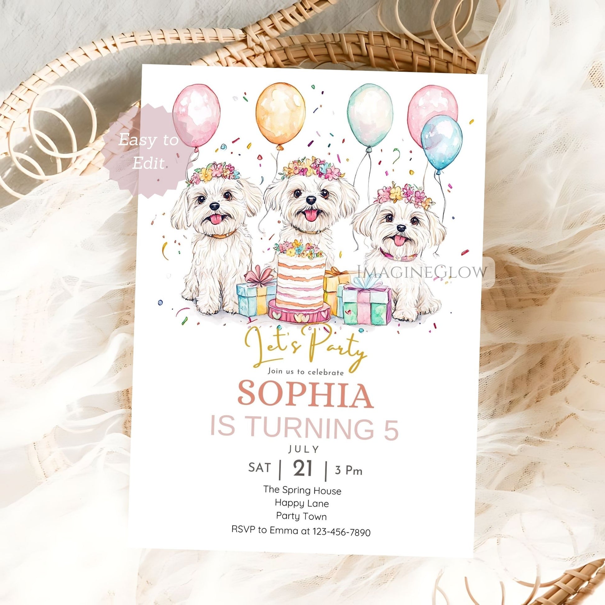 Dog birthday party invitation for kids