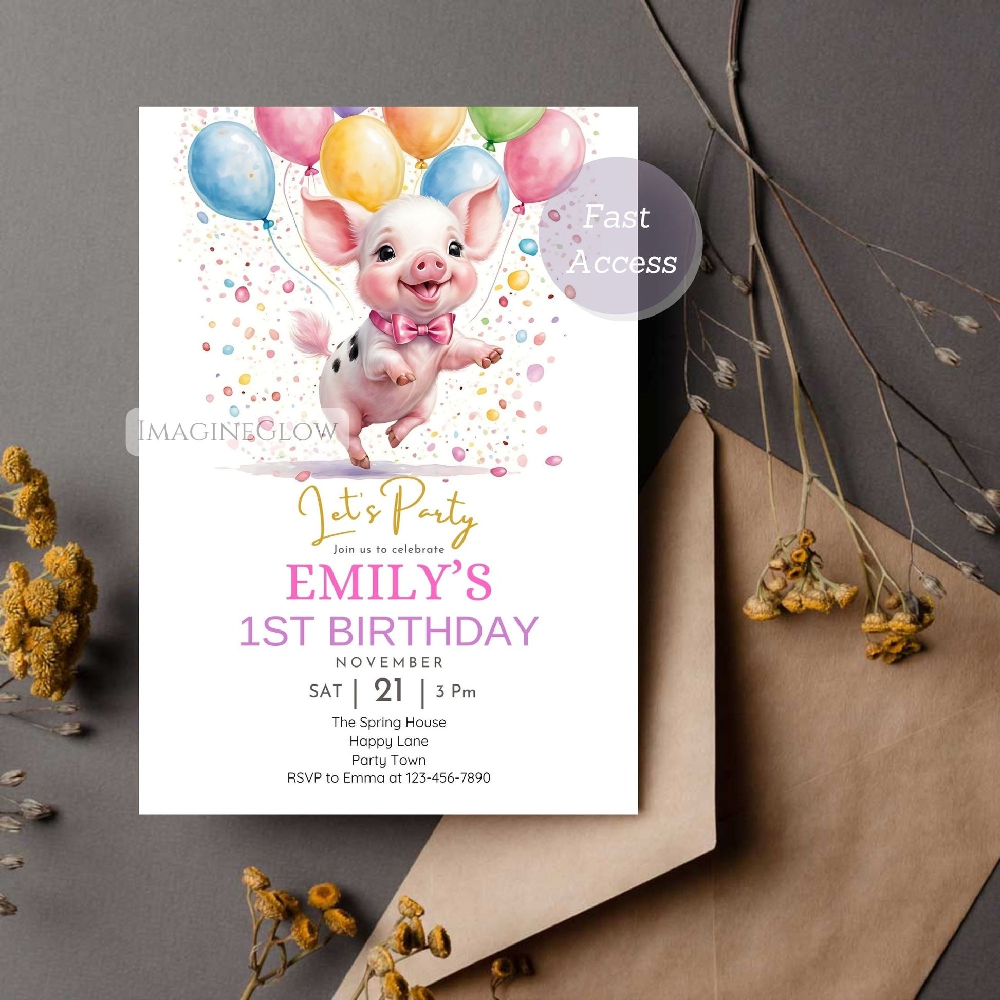 Editable pig birthday invitation for a fun party