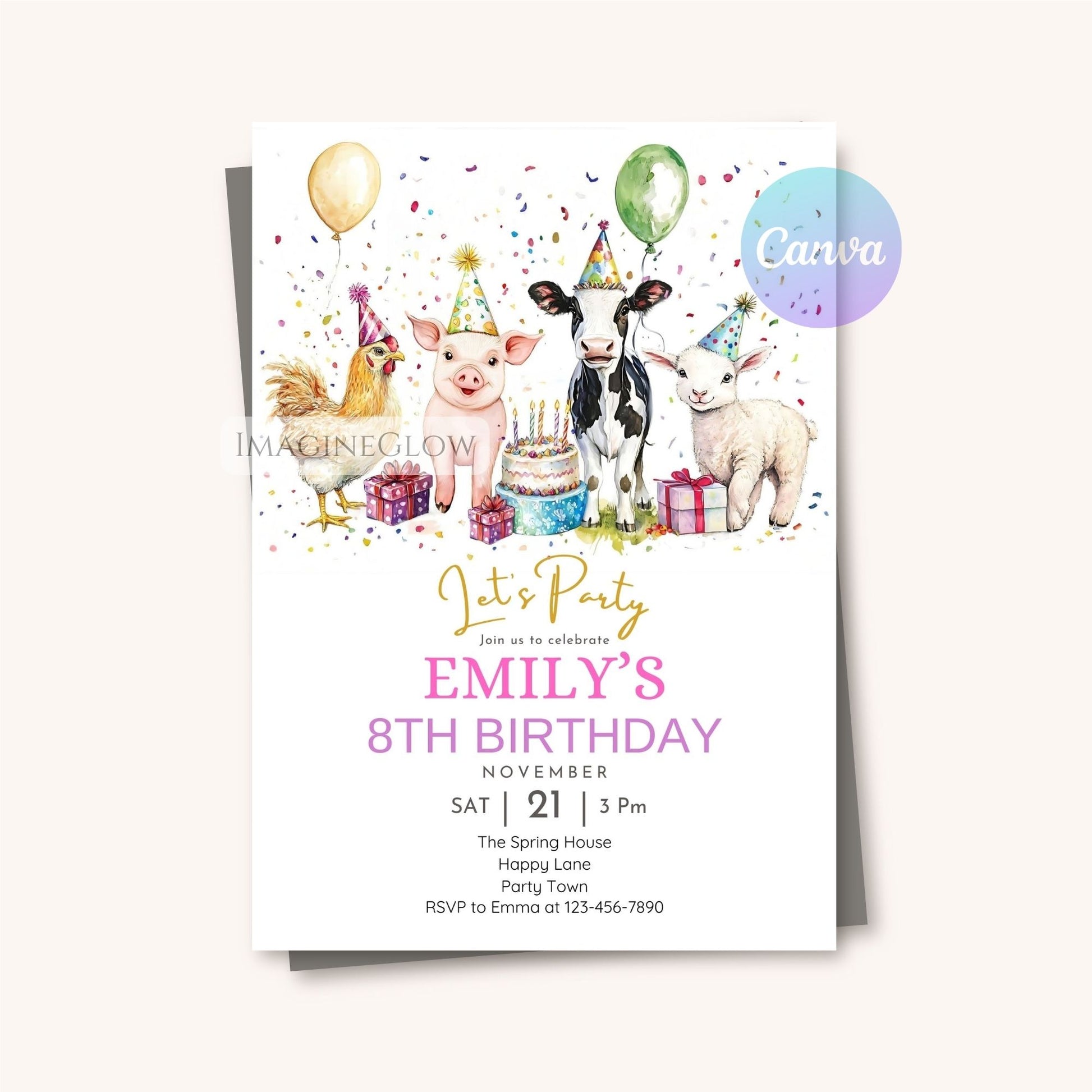 Farm animal party invitation editable