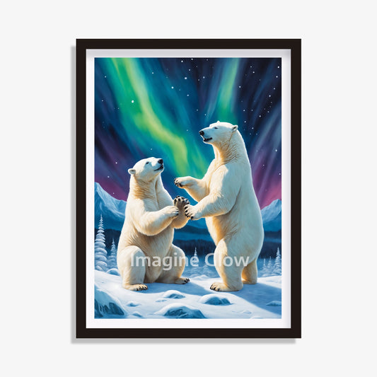 Polar Bear Northern Light Aurora Borealis Scenery - Printable Animal Wall Art