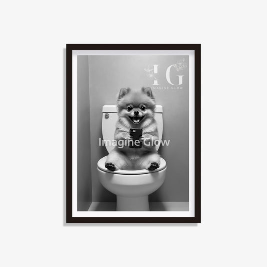 Pomeranian in toilet artwork printable with a humorous design