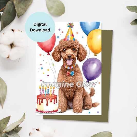 Poodle Dog Birthday Card - Printable Pet Greeting Card for Dog Lovers