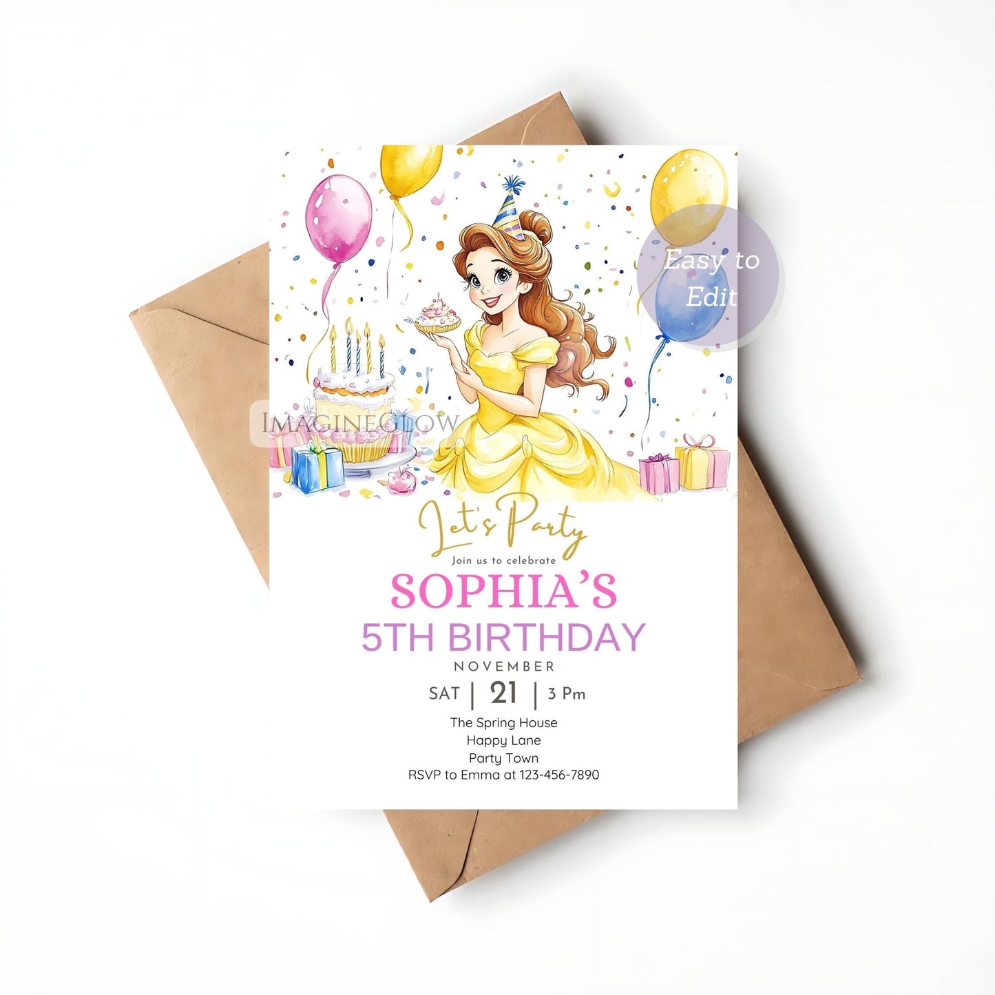 Belle themed digital invite