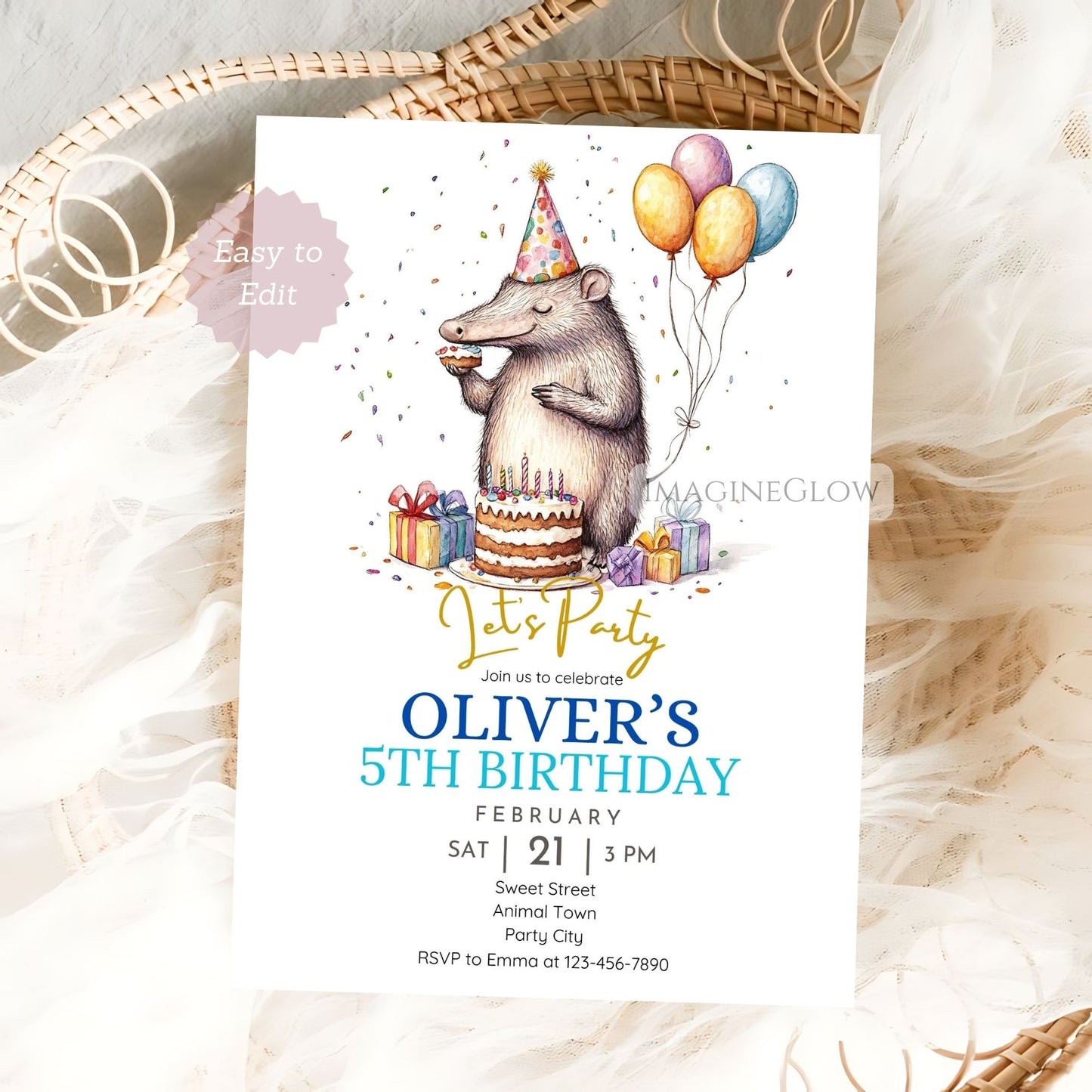 Anteater birthday card for boys or girls