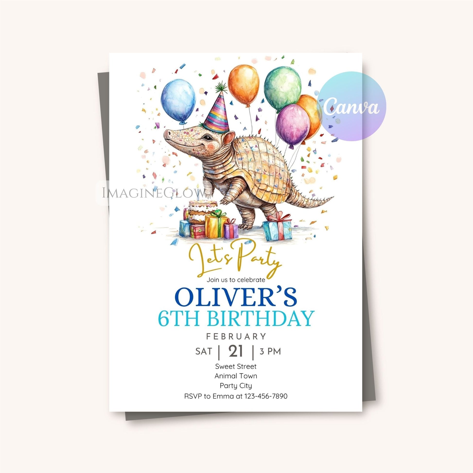 Armadillo and cactus birthday design