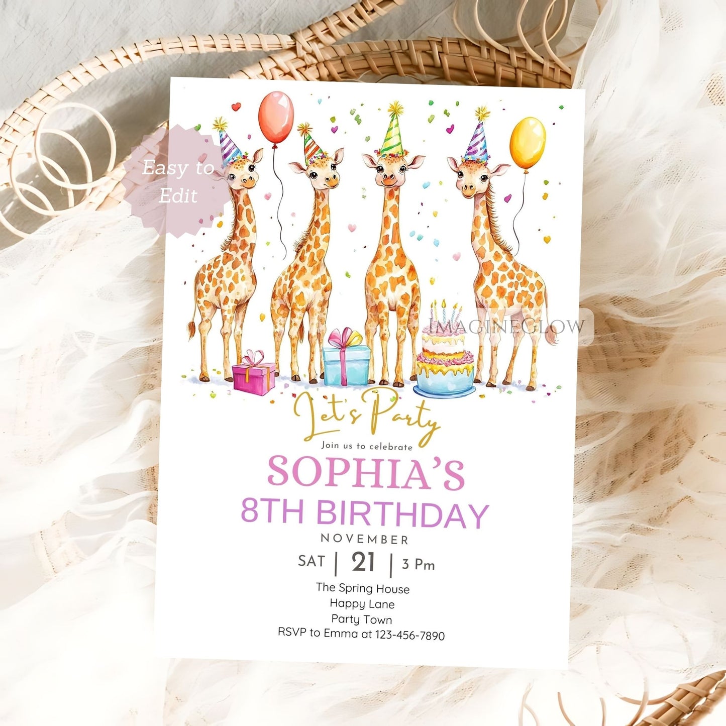 Safari animal themed birthday party invite