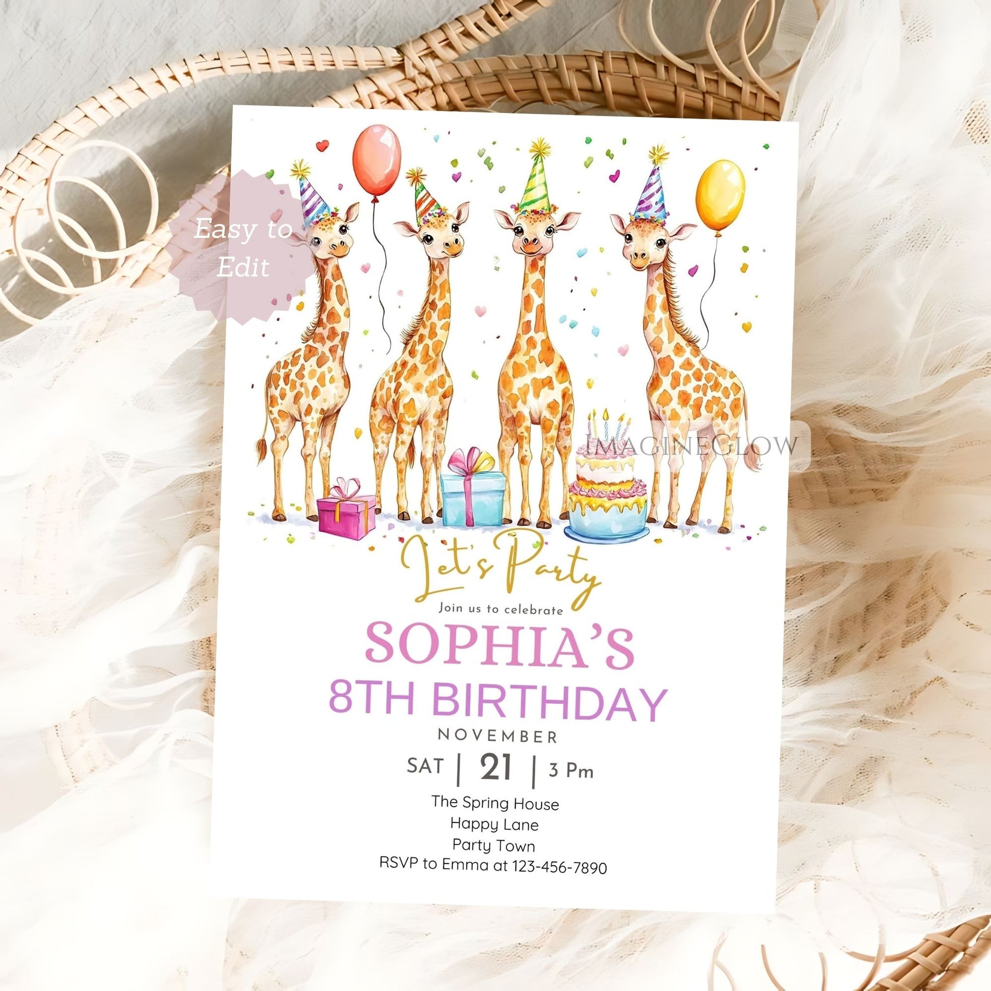 Safari animal themed birthday party invite