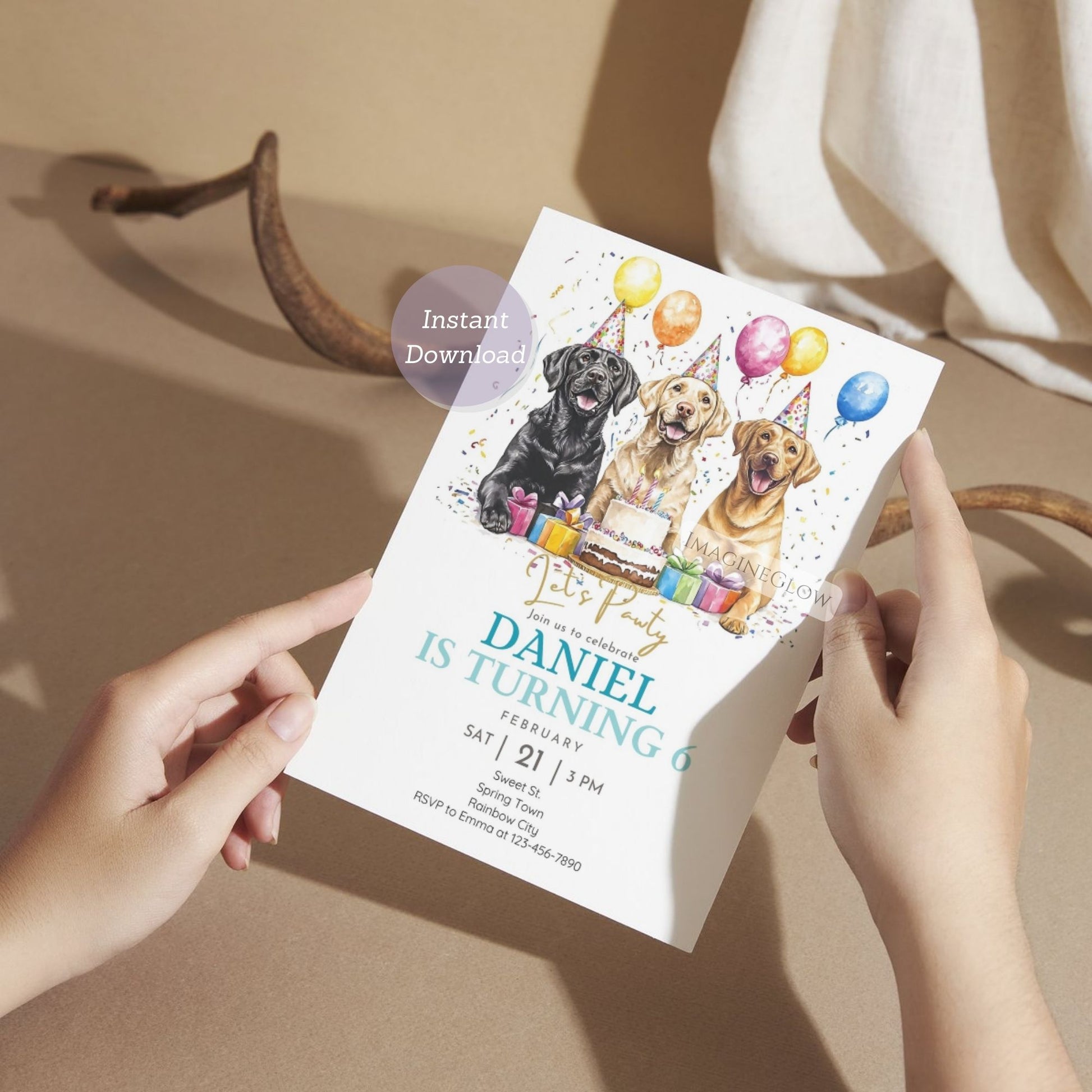 Labrador birthday invitation for kids or adults