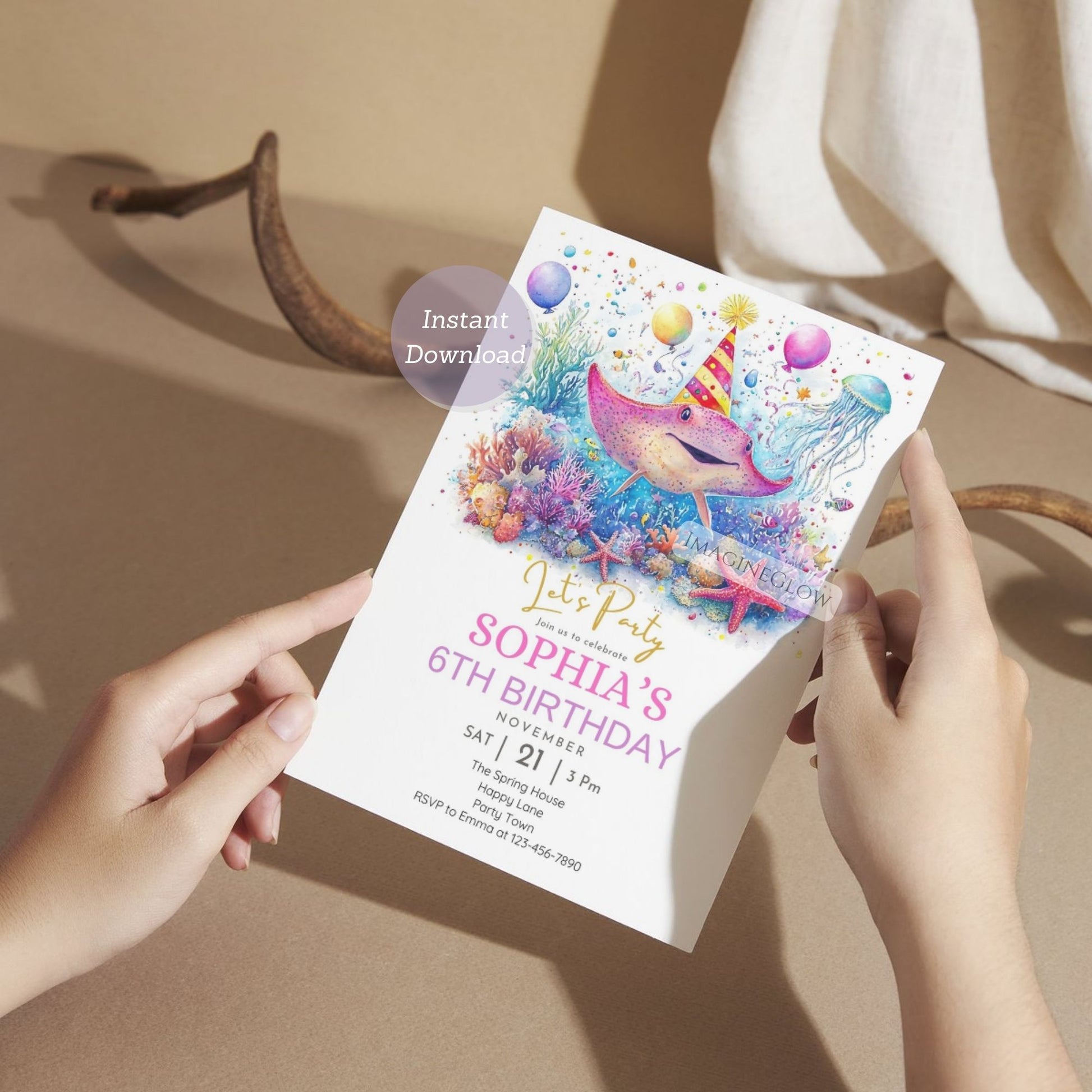 Ocean birthday invitation with stingray