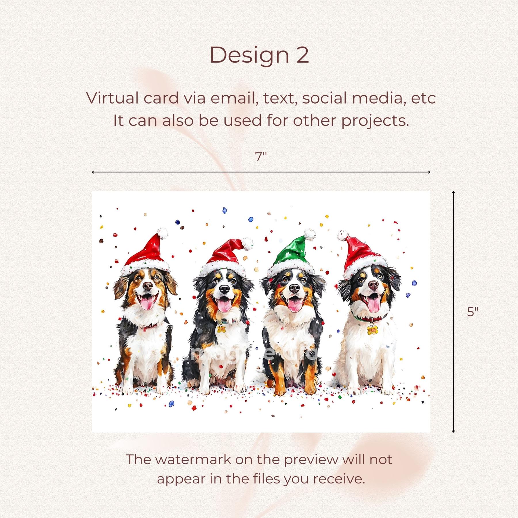 Printable Australian Shepherds Christmas card for sending warm