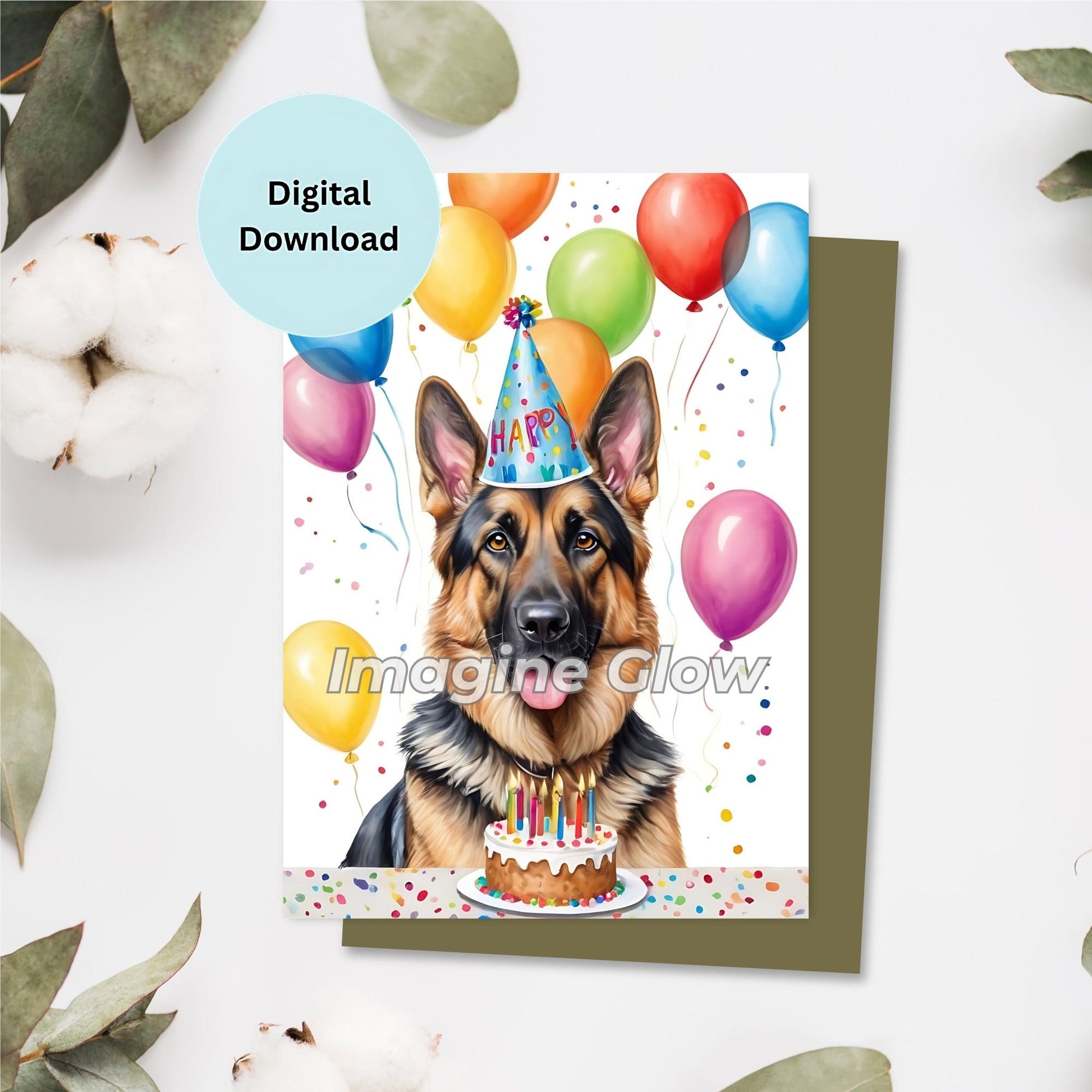 Printable German Shepherd Dog Birthday Card for dog lovers.