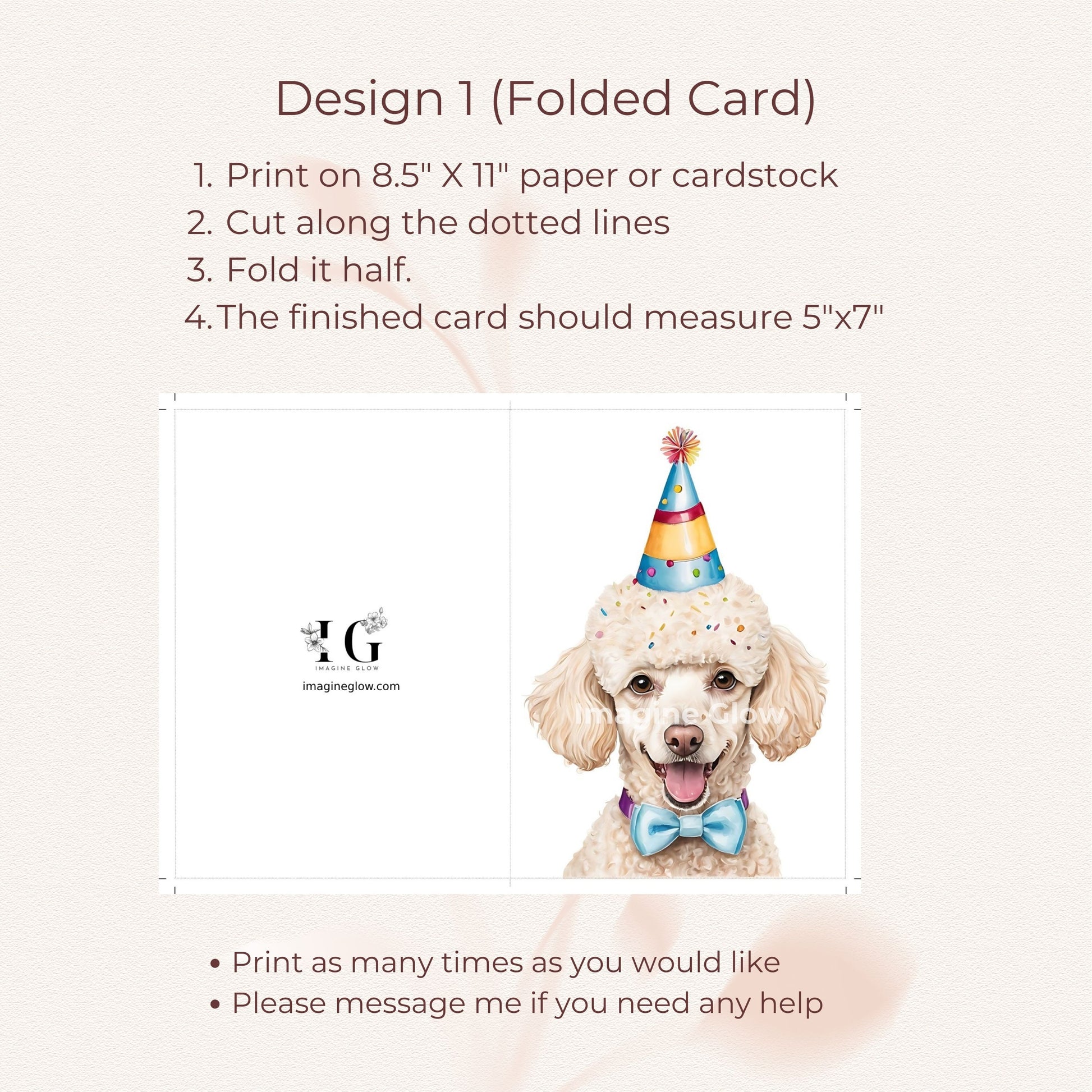 Printable Poodle dog birthday card for special occasions.