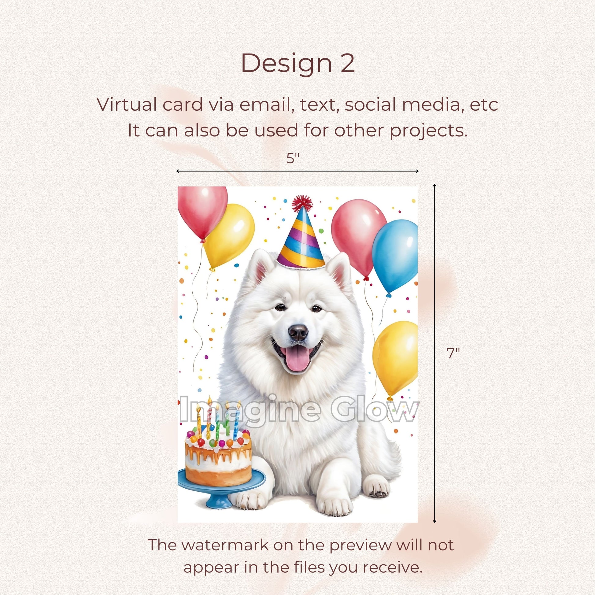 Printable Samoyed Dog Birthday Card for dog lovers.