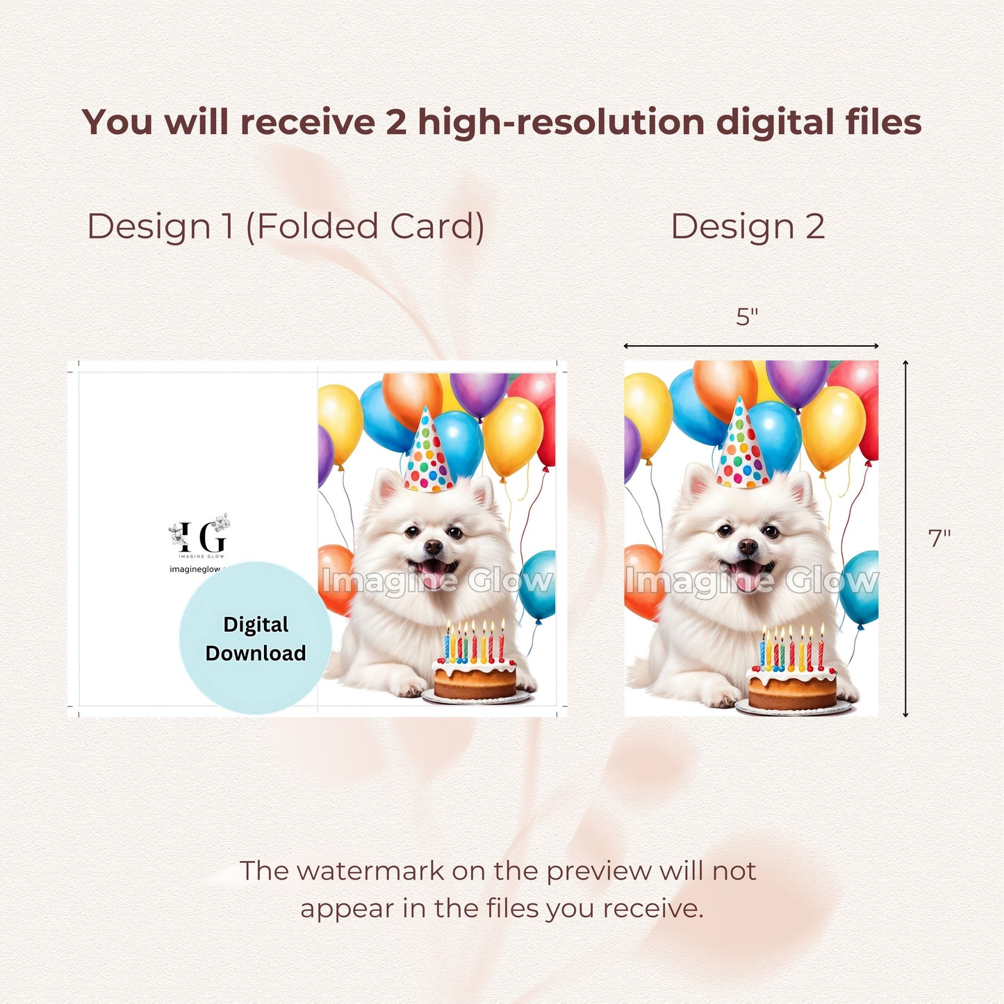 Printable White Pomeranian Dog Birthday Card - Pet Greeting Card for Dog Lovers