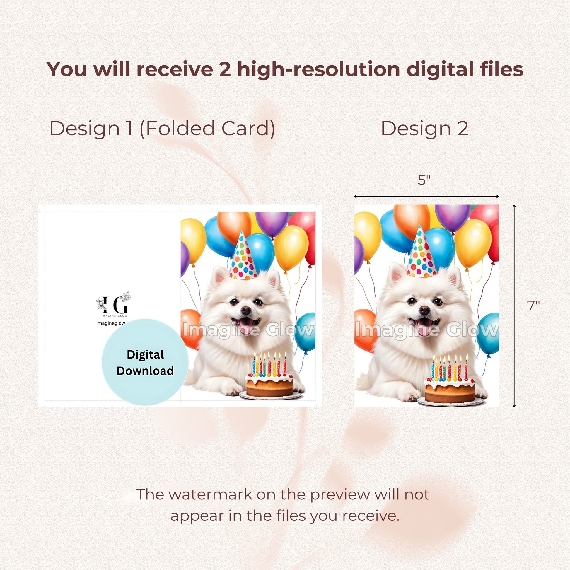 Printable White Pomeranian Dog Birthday Card - Pet Greeting Card for Dog Lovers