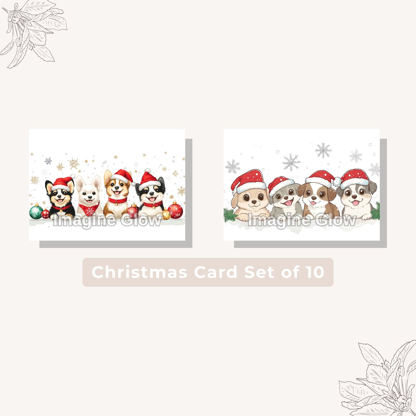 Printable pet holiday card set of 4 for festive occasions.