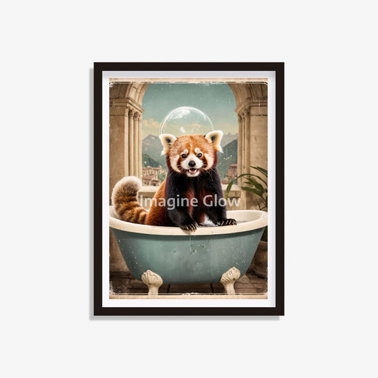 Red panda in bathtub printable featuring a cute animal illustration